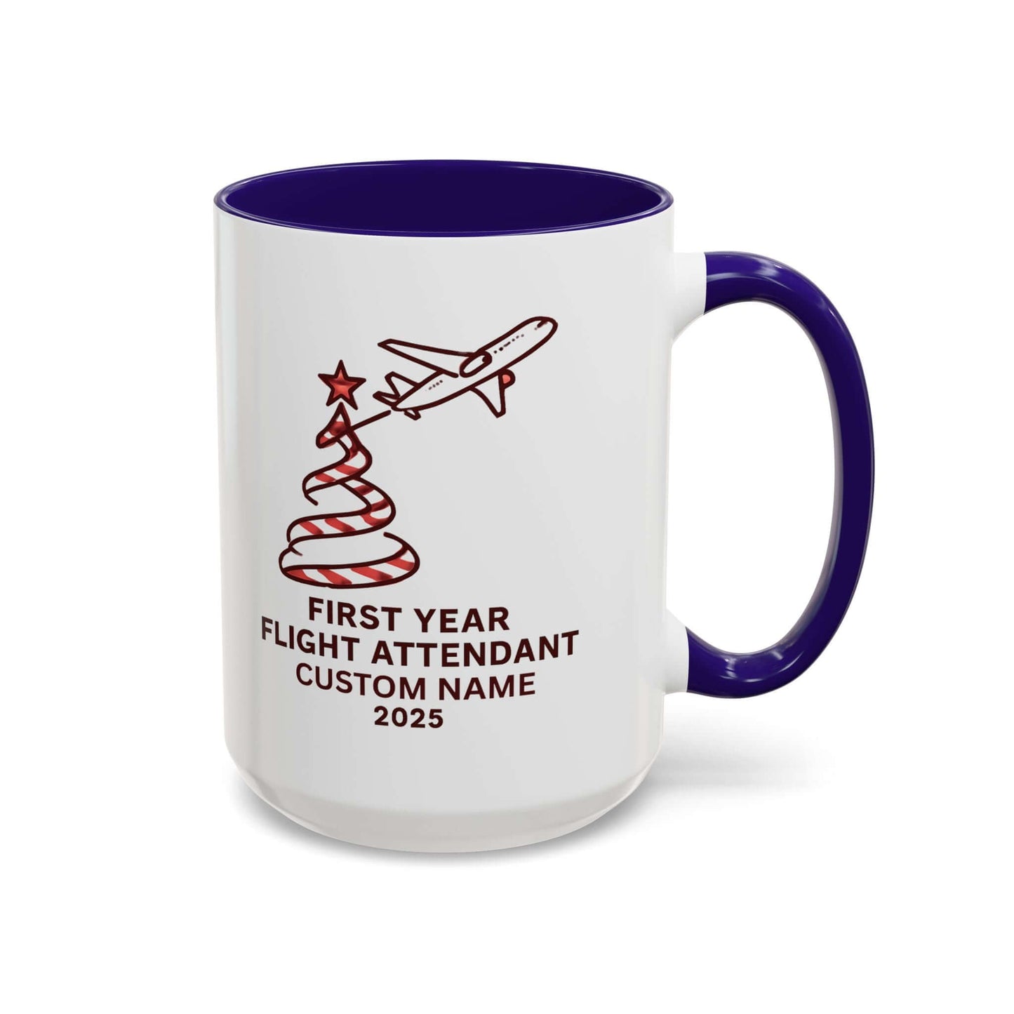 Custom first year flight attendant mugs with festive design, perfect for holiday keepsakes in aviation.