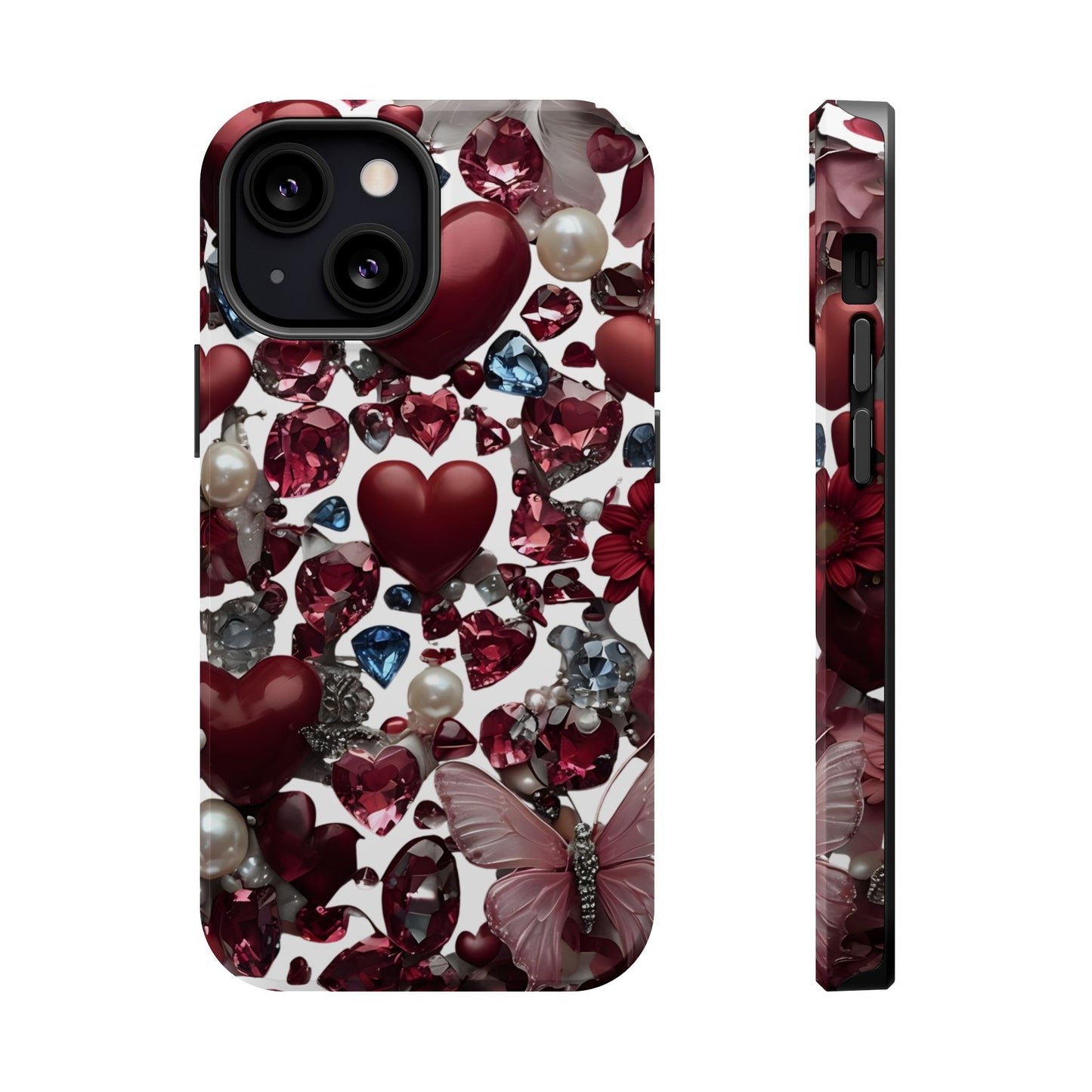 Romantic Floral Hearts Magnetic Tough iPhone Case -  Durable Phone Case for Gifts, Valentine's Day, Birthday, Anniversary, Cute Accessories