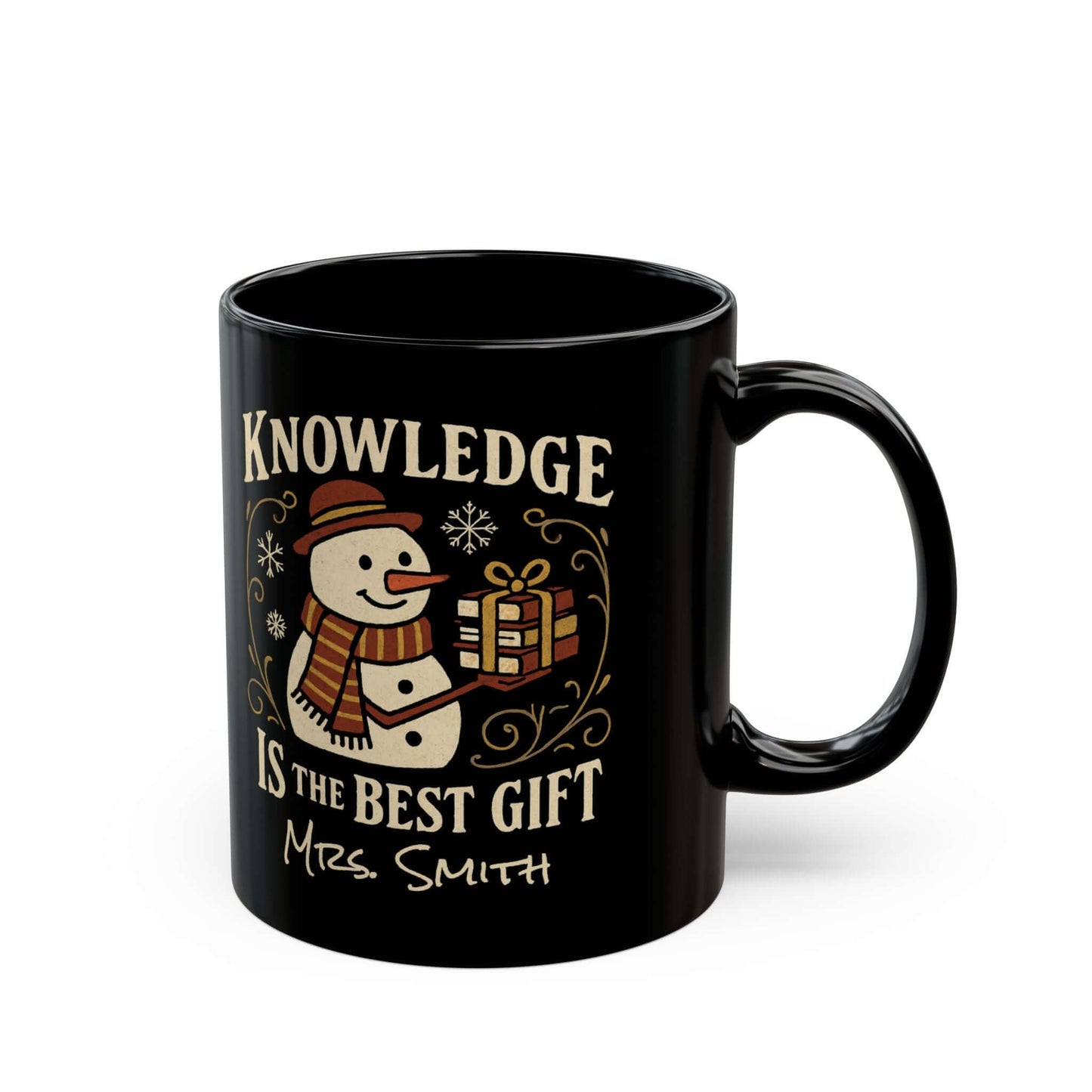 Custom Teacher Holiday Mug featuring snowman design, perfect gift for teachers during the holiday season.