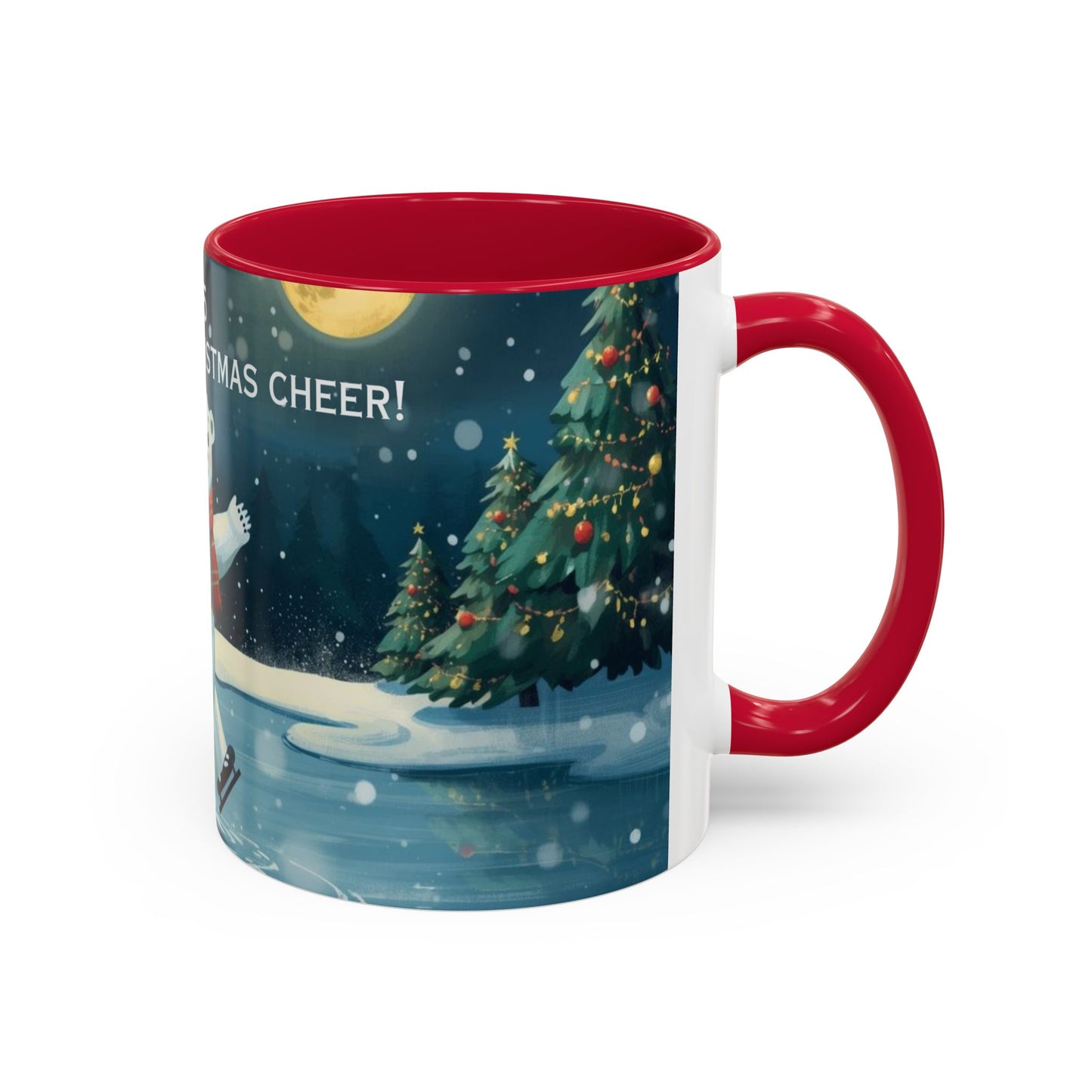 Polar Bear Christmas mug, decorated with festive trees and holiday scenes, perfect for warm drinks during the holidays.