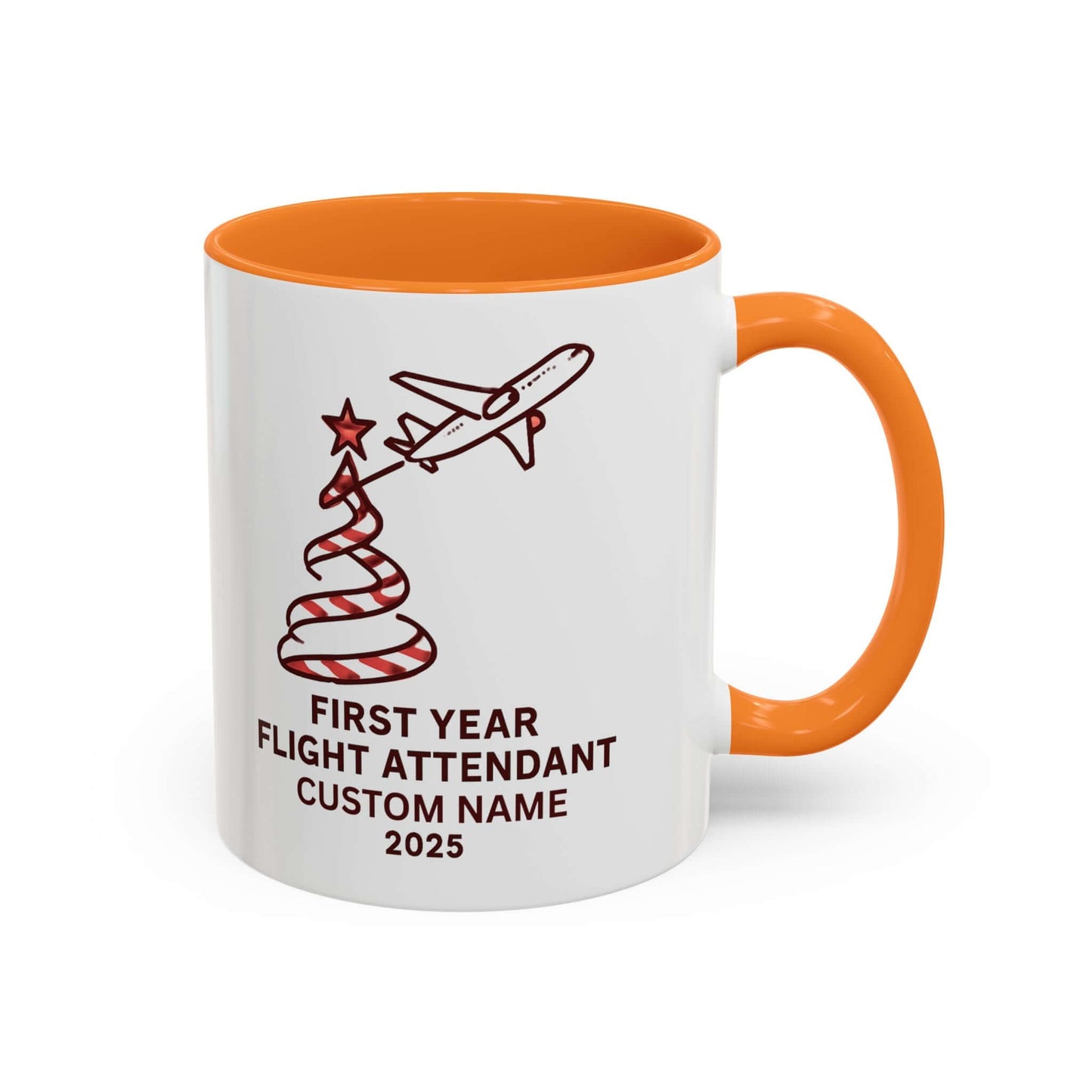 Custom first year flight attendant mugs with festive design, perfect for holiday keepsakes in aviation.