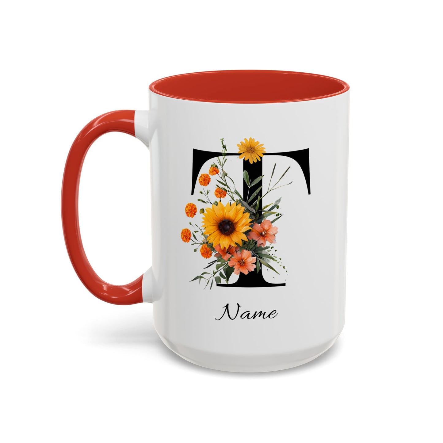 Personalized Floral Monogram - Letter T - Elegant Accent Coffee Mug – Personalized Mothers Day Gift