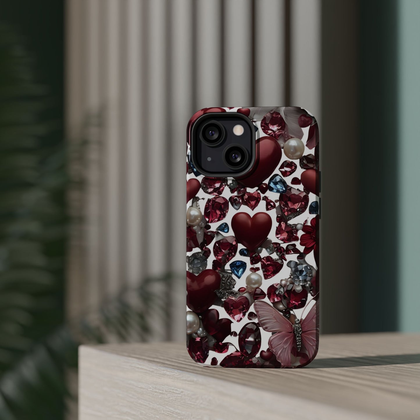 Romantic Floral Hearts Magnetic Tough iPhone Case -  Durable Phone Case for Gifts, Valentine's Day, Birthday, Anniversary, Cute Accessories