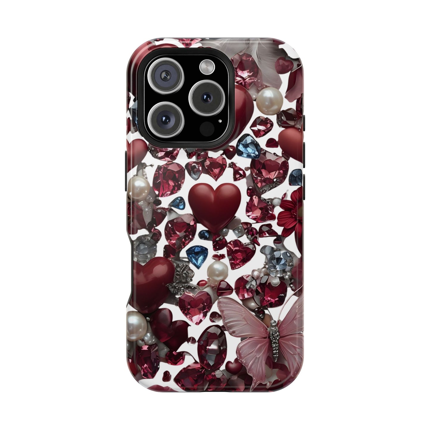 Romantic Floral Hearts Magnetic Tough iPhone Case -  Durable Phone Case for Gifts, Valentine's Day, Birthday, Anniversary, Cute Accessories