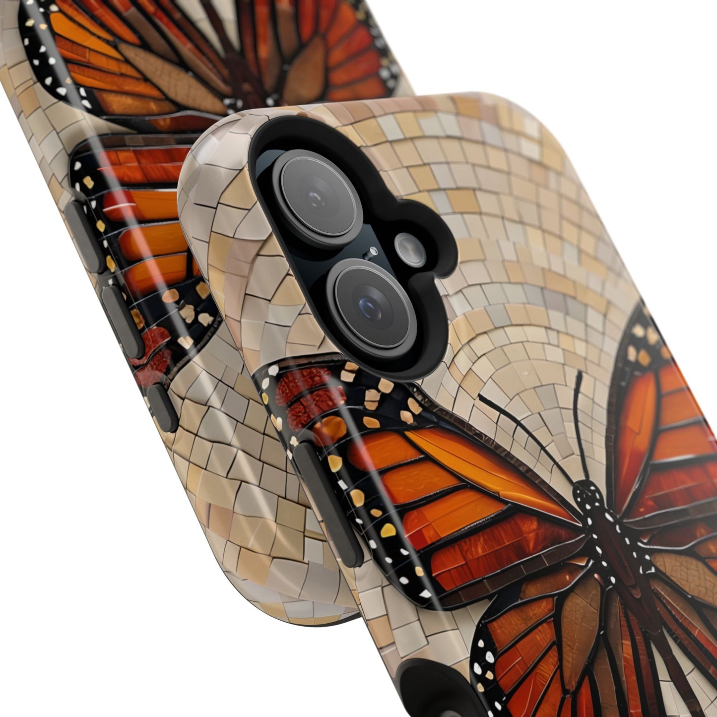 Monarch Butterfly Mosaic iPhone Case, Orange Butterfly Case, Artistic Phone Cover, Trendy iPhone Case, Wireless Charging Cover