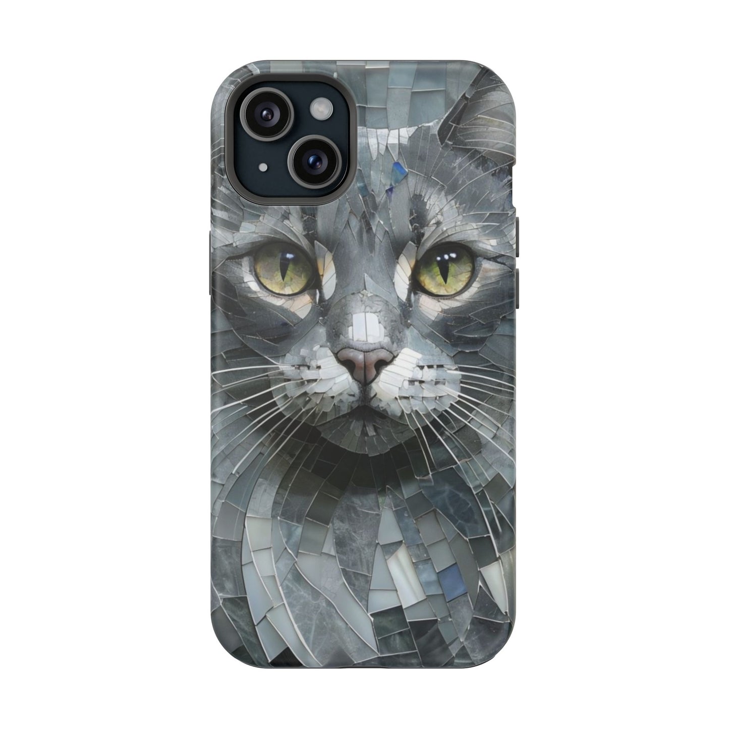 Stylish Cat Mosaic Magnetic iPhone Case, Black Cat Phone Case, Cute Cat Phone Case, Shockproof Case, Cat iPhone Case