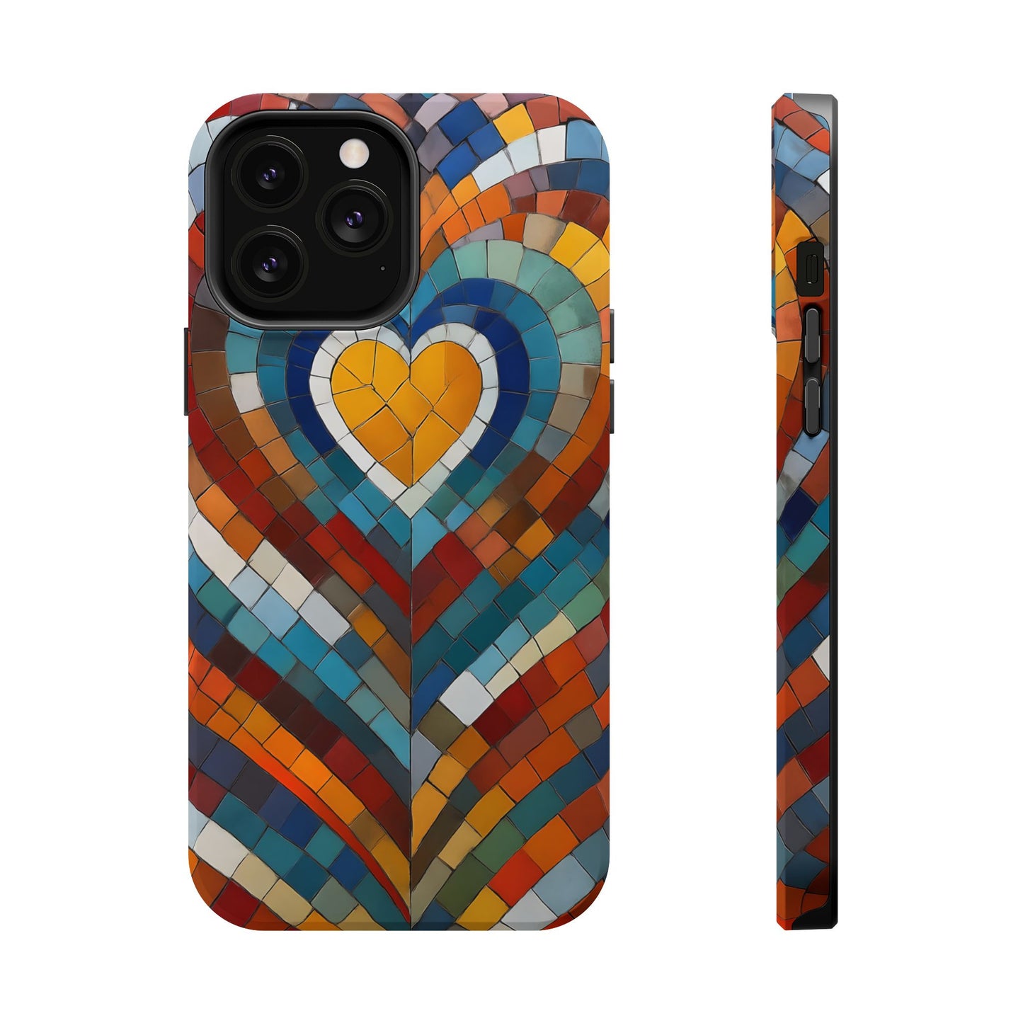 Magnetic Heart Mosaic iPhone Case, Faux Stained Glass, Trendy Phone Cover, Artistic Phone Case, Wireless Charging