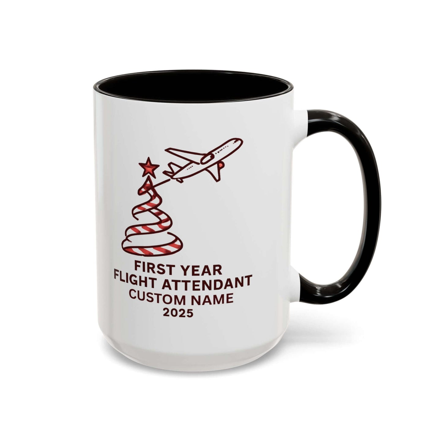 Custom first year flight attendant mugs with festive design, perfect for holiday keepsakes in aviation.