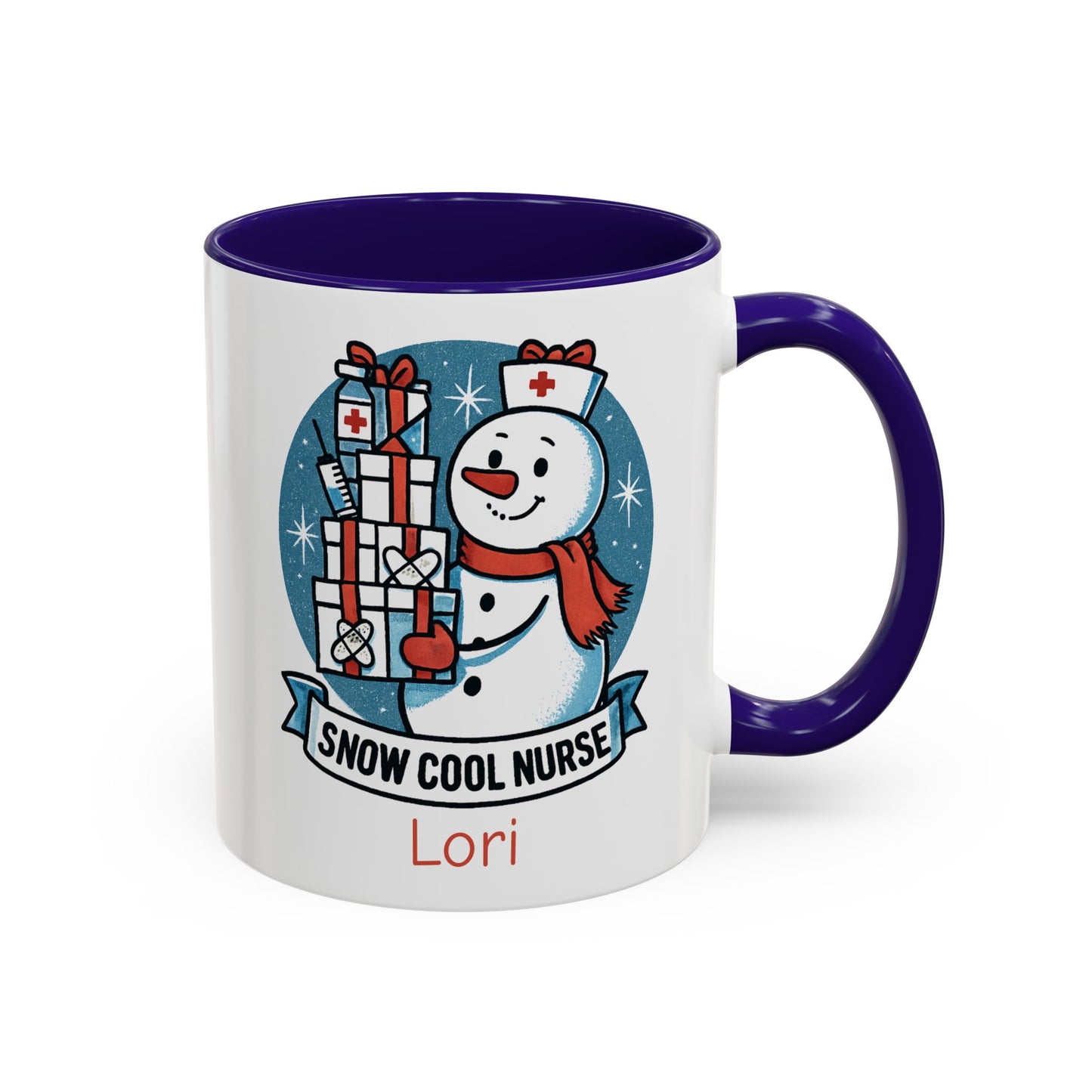 Personalized Snowman Nurse Mugs with festive designs and custom names, perfect holiday gift for nurses.