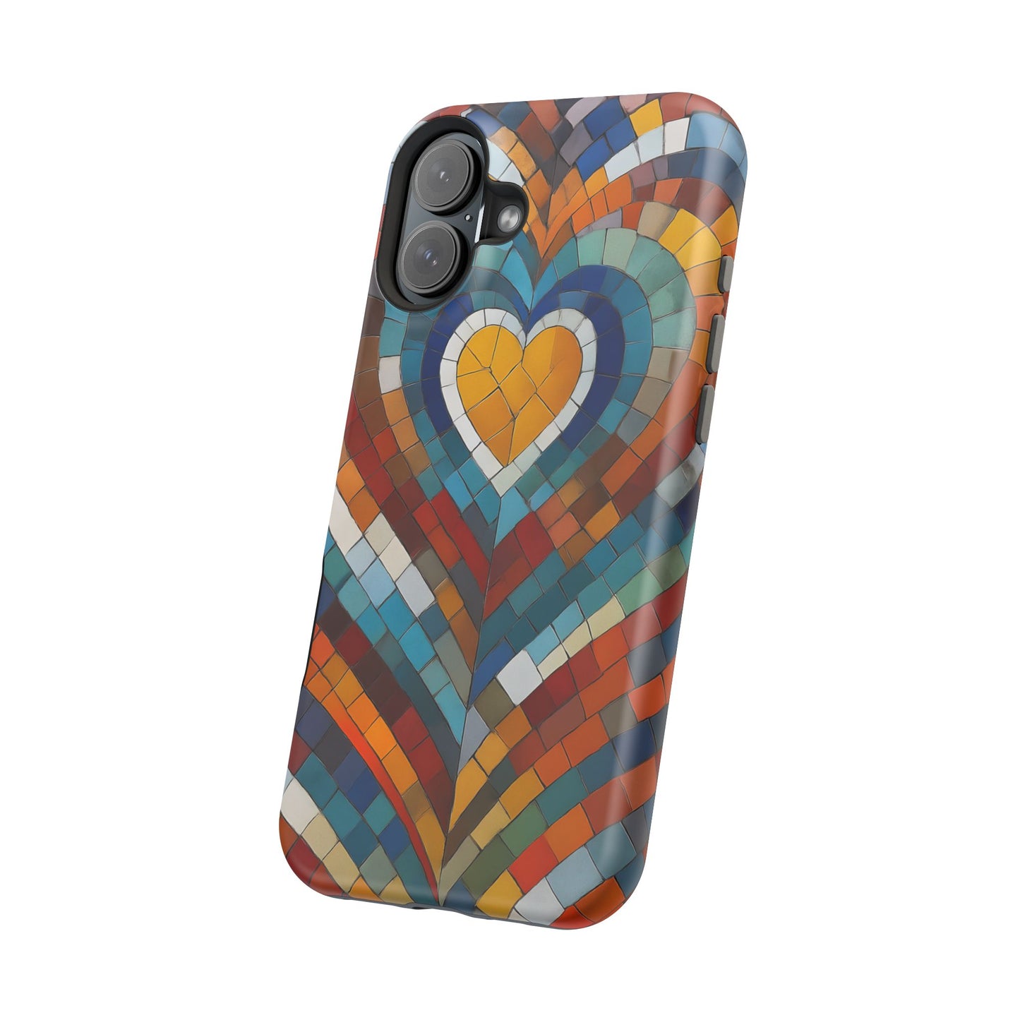 Magnetic Heart Mosaic iPhone Case, Faux Stained Glass, Trendy Phone Cover, Artistic Phone Case, Wireless Charging
