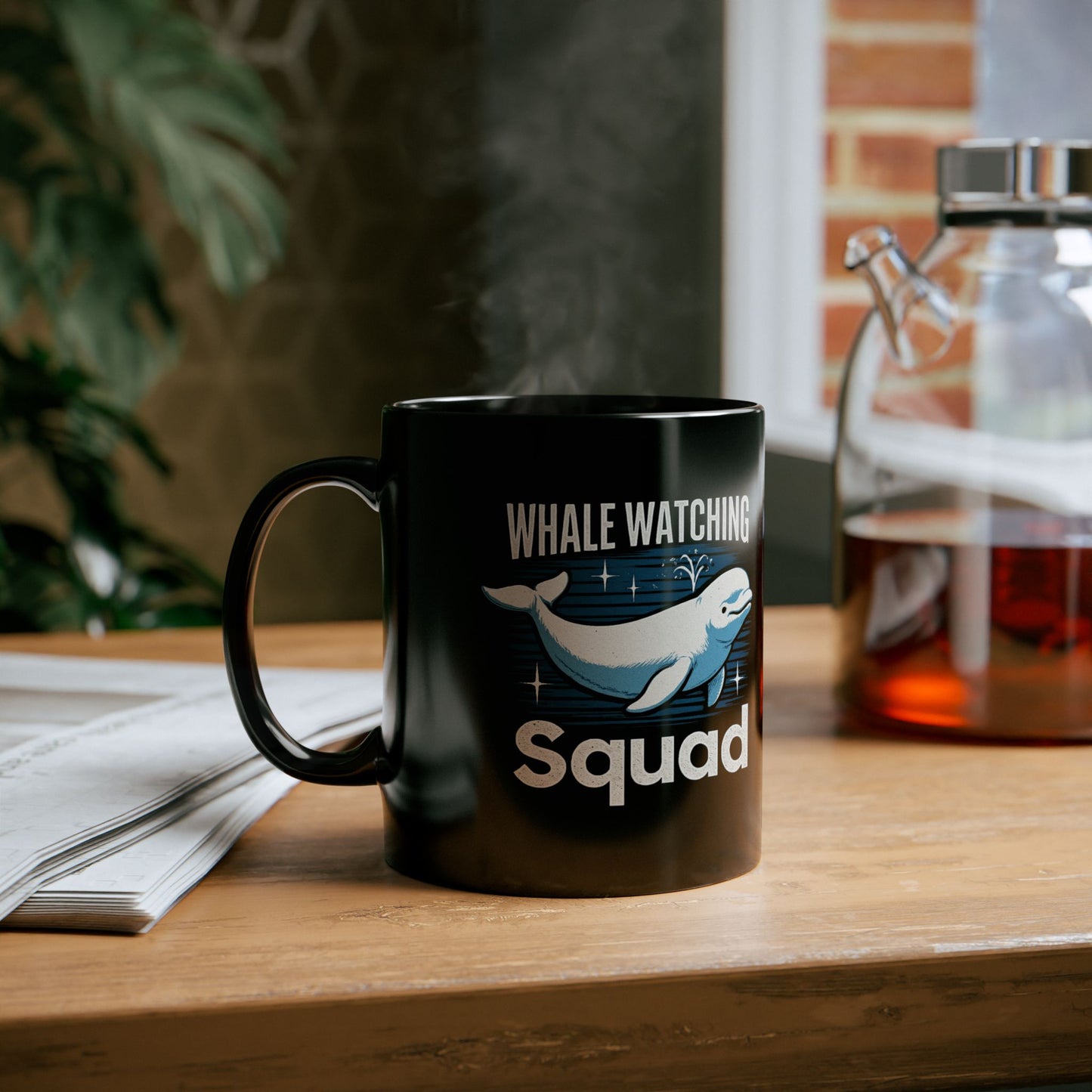 Whale Squad Black Mug, Personalized Whale Watching, Whale Mug, Ocean Lovers Gift, Nantucket Whales, Alaskan Cruise