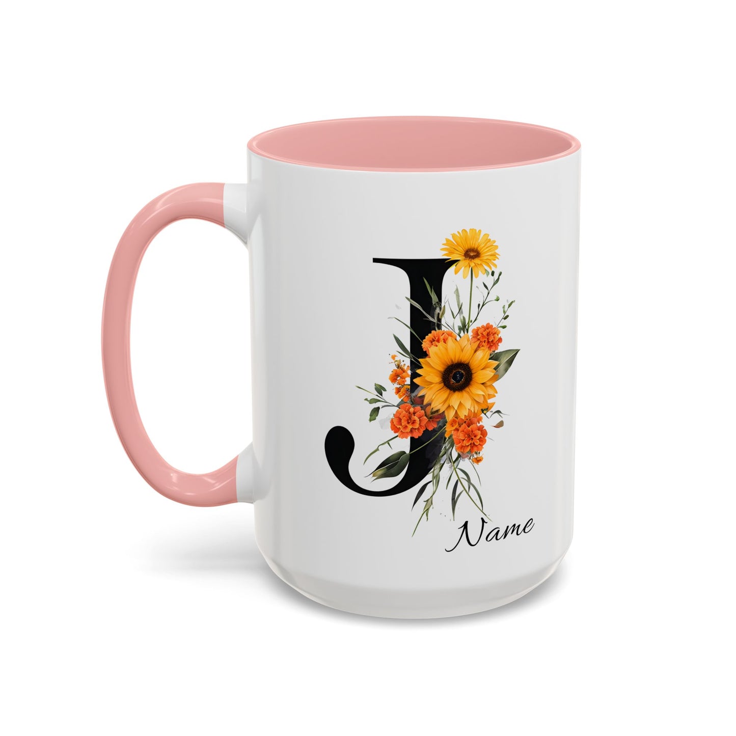 Personalized Floral Monogram - Letter J - Elegant Accent Coffee Mug – Personalized Mothers Day Gift