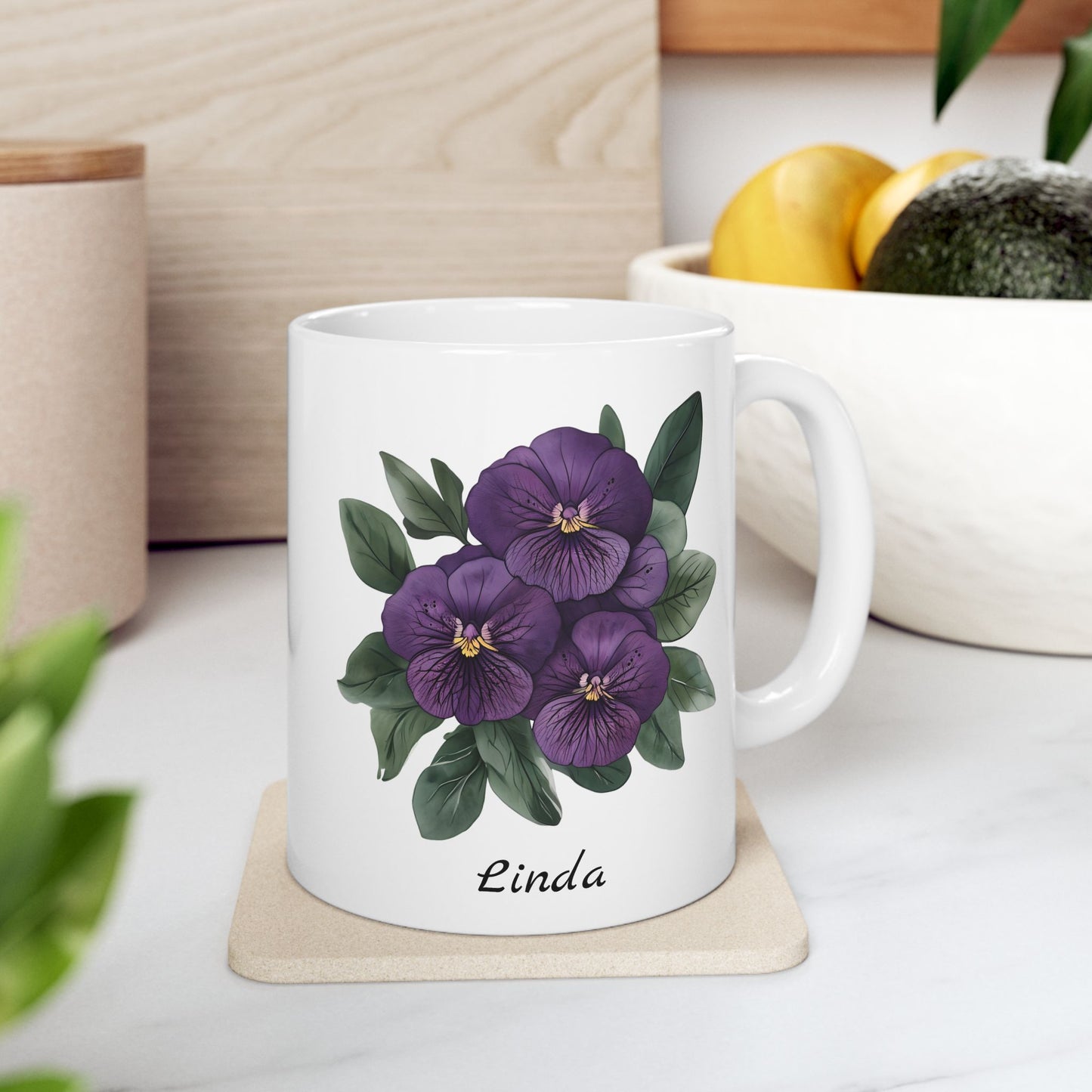 African Violet Birthday Month Mug, African Violet Mug, Violet Birth Flower, Customizable Mug, February Birthday Gift
