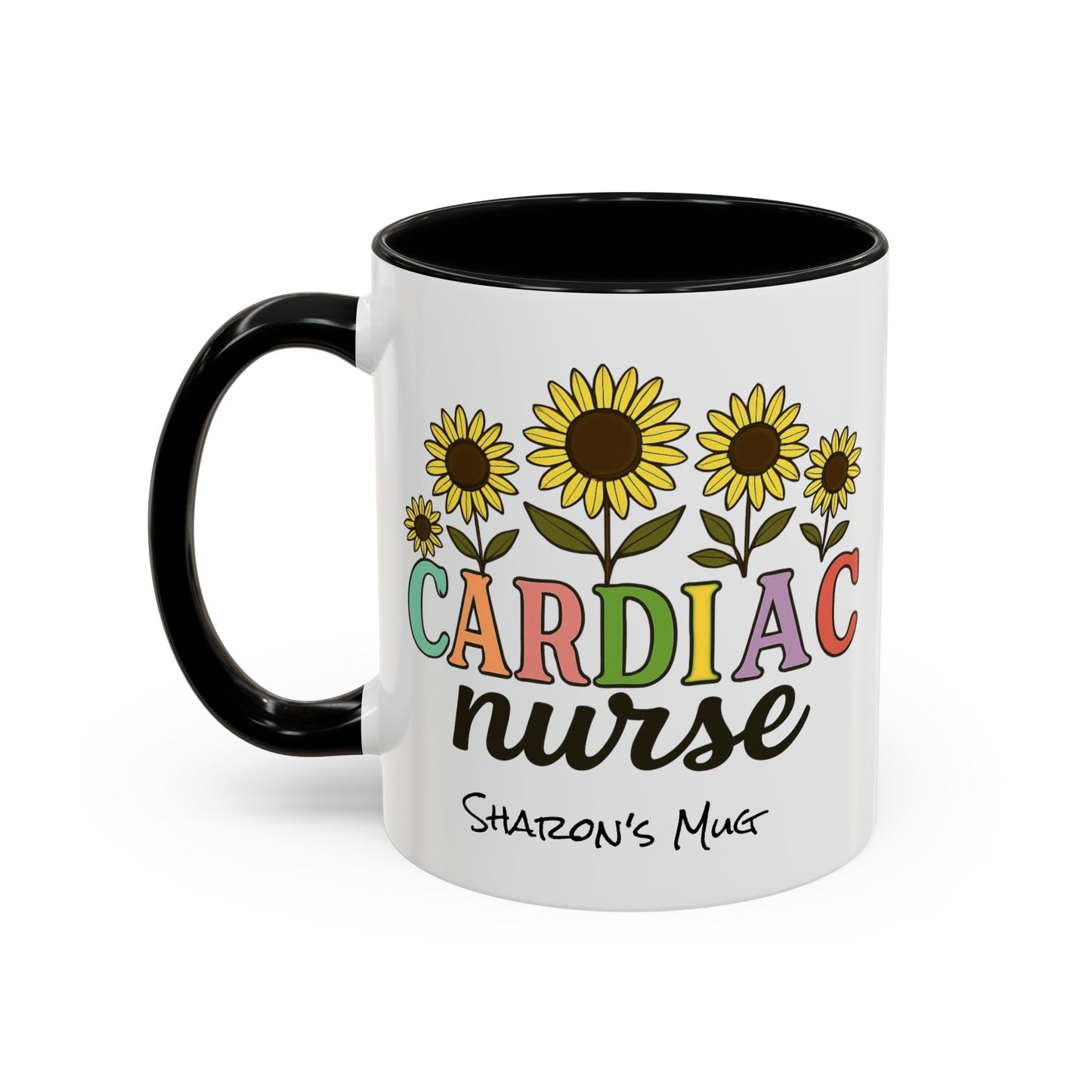 Cardiac Nurse Sunflower Accent Coffee Mug, CVICU Nurse Mug, Cardiac Nursing Grad Gift, Cardiac ICU Nurse, Cardiology RN NP
