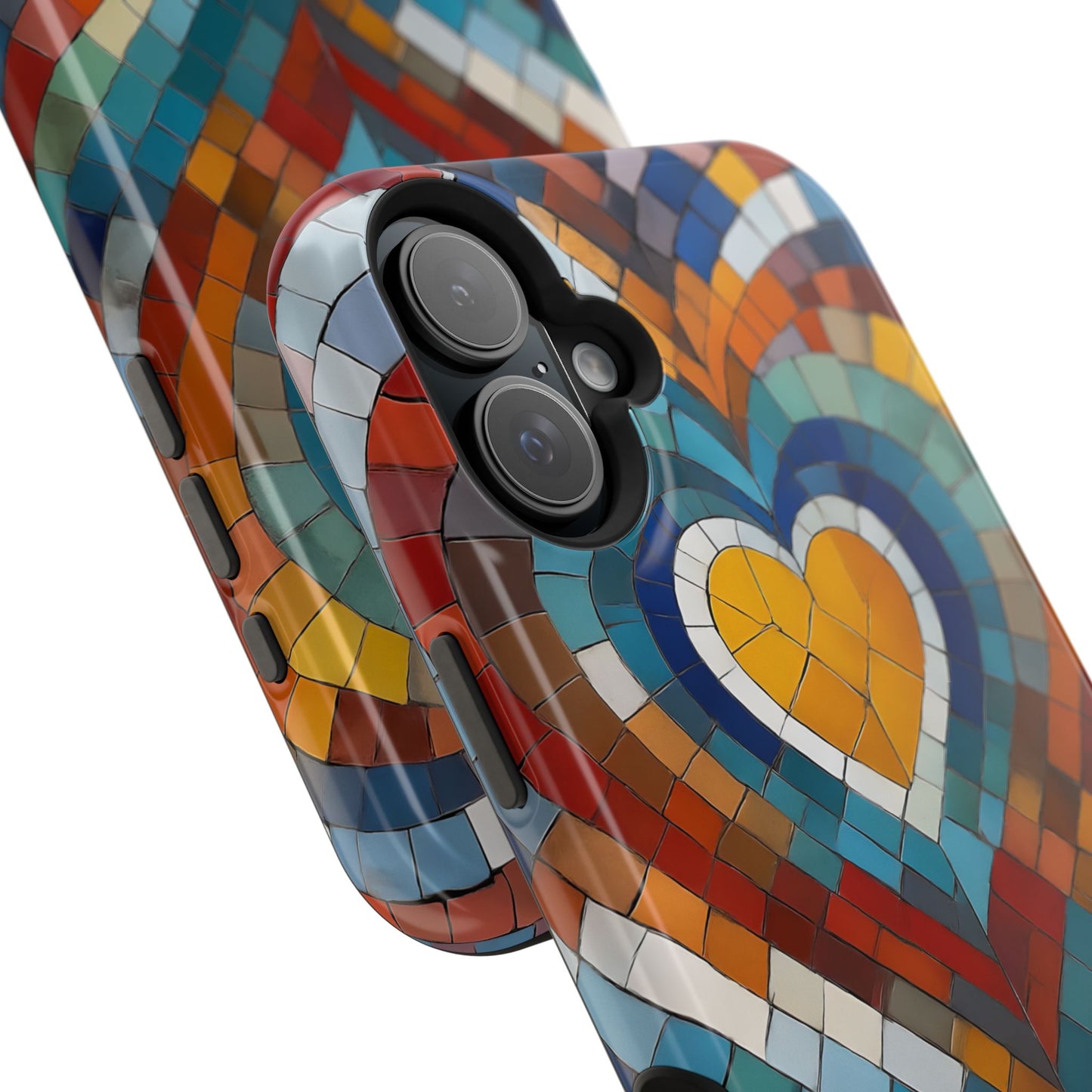 Magnetic Heart Mosaic iPhone Case, Faux Stained Glass, Trendy Phone Cover, Artistic Phone Case, Wireless Charging