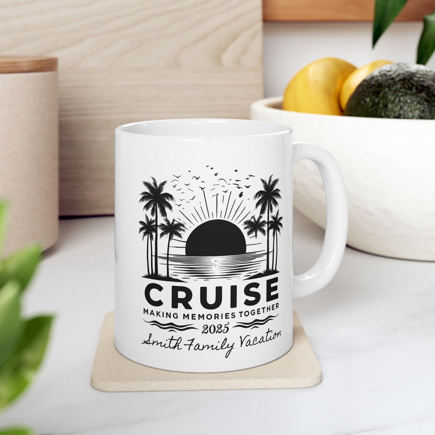 Personalized Tropical Cruise Mug, Ceramic Mug, Cruise Cup, Cruise Ship Cup, Travel Enthusiast Gift, Family Reunion Gift, Bachelorette Cruise
