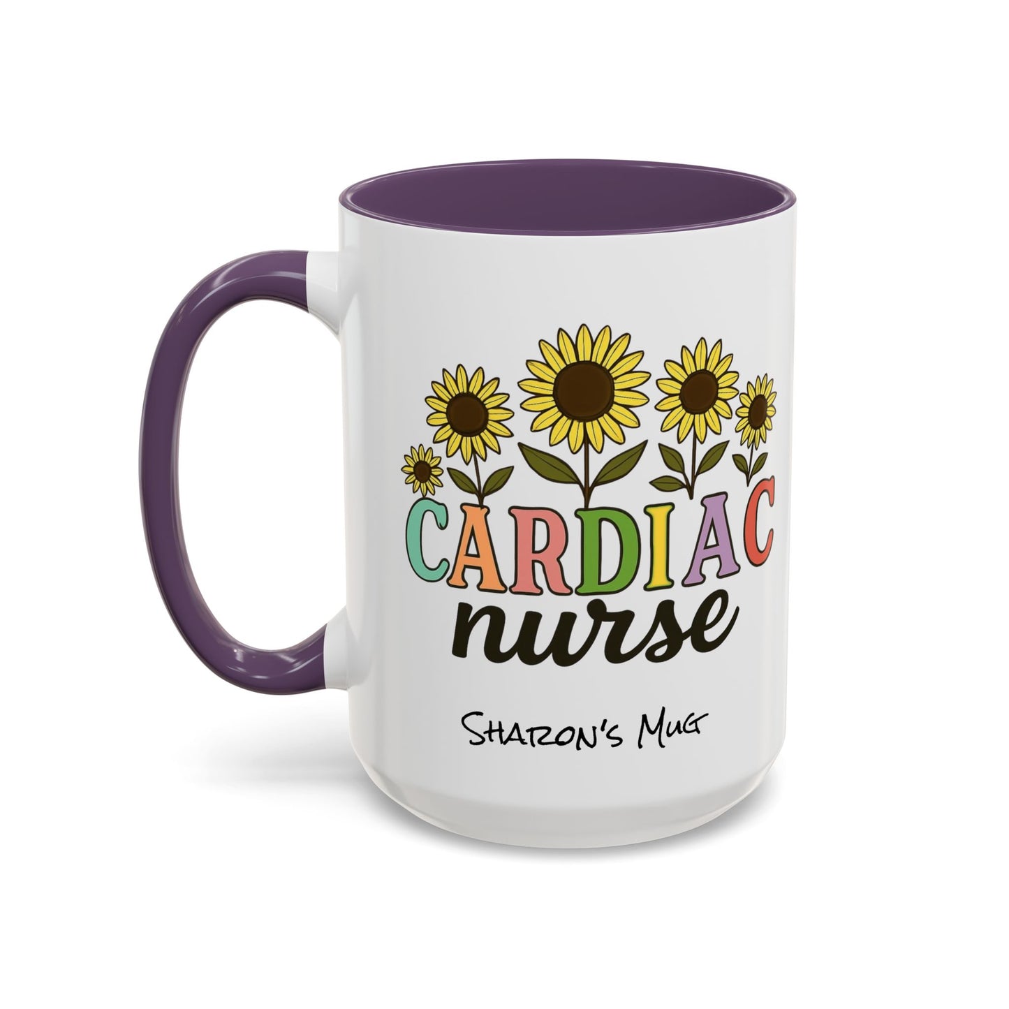 Cardiac Nurse Sunflower Accent Coffee Mug, CVICU Nurse Mug, Cardiac Nursing Grad Gift, Cardiac ICU Nurse, Cardiology RN NP