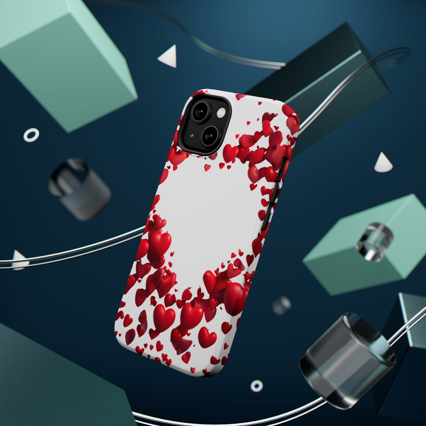 Heart-Shaped Heart Motif Magnetic Tough iPhone Case, Love Themed Phone Cover, Valentine's Day Gift,  Romantic Phone Case