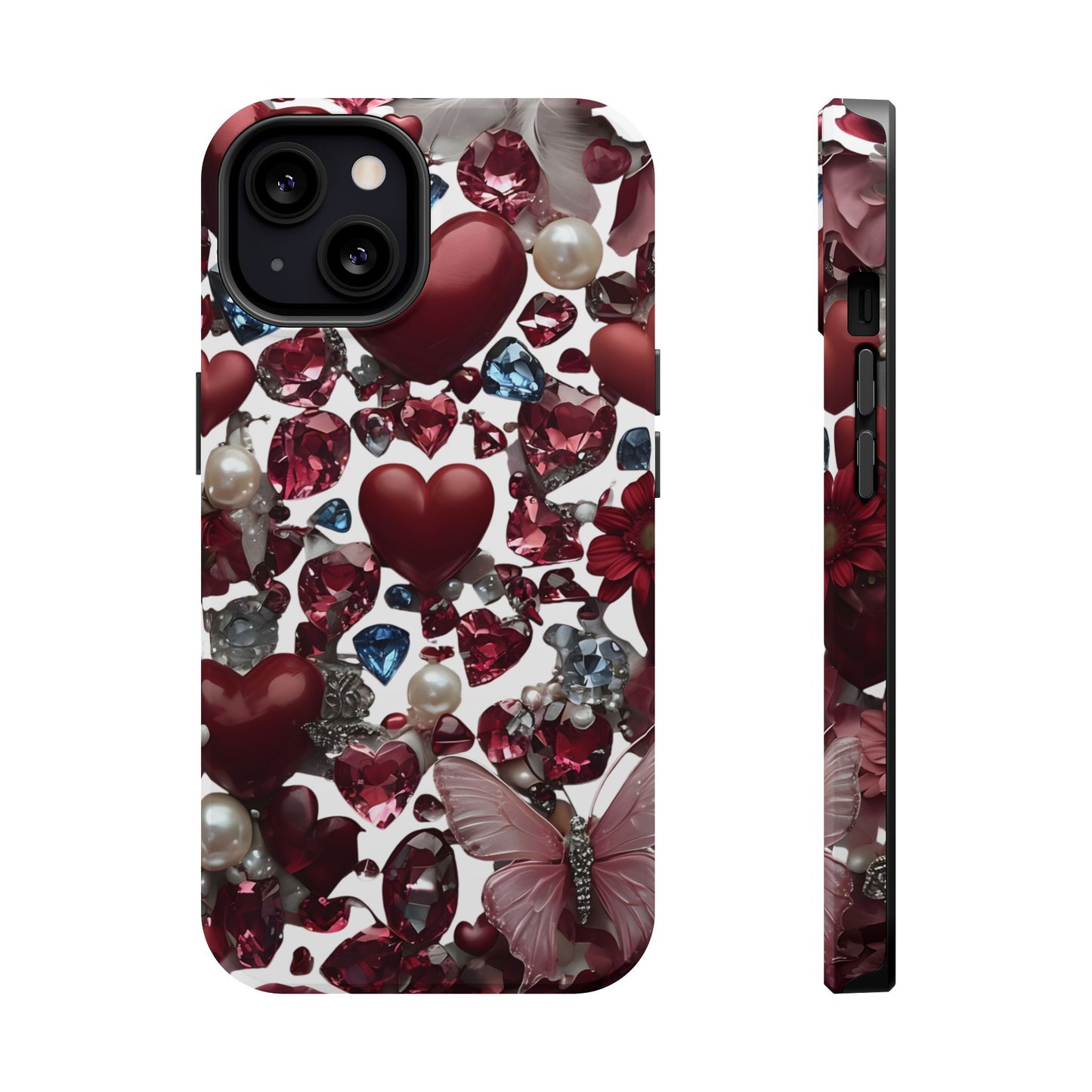 Romantic Floral Hearts Magnetic Tough iPhone Case -  Durable Phone Case for Gifts, Valentine's Day, Birthday, Anniversary, Cute Accessories