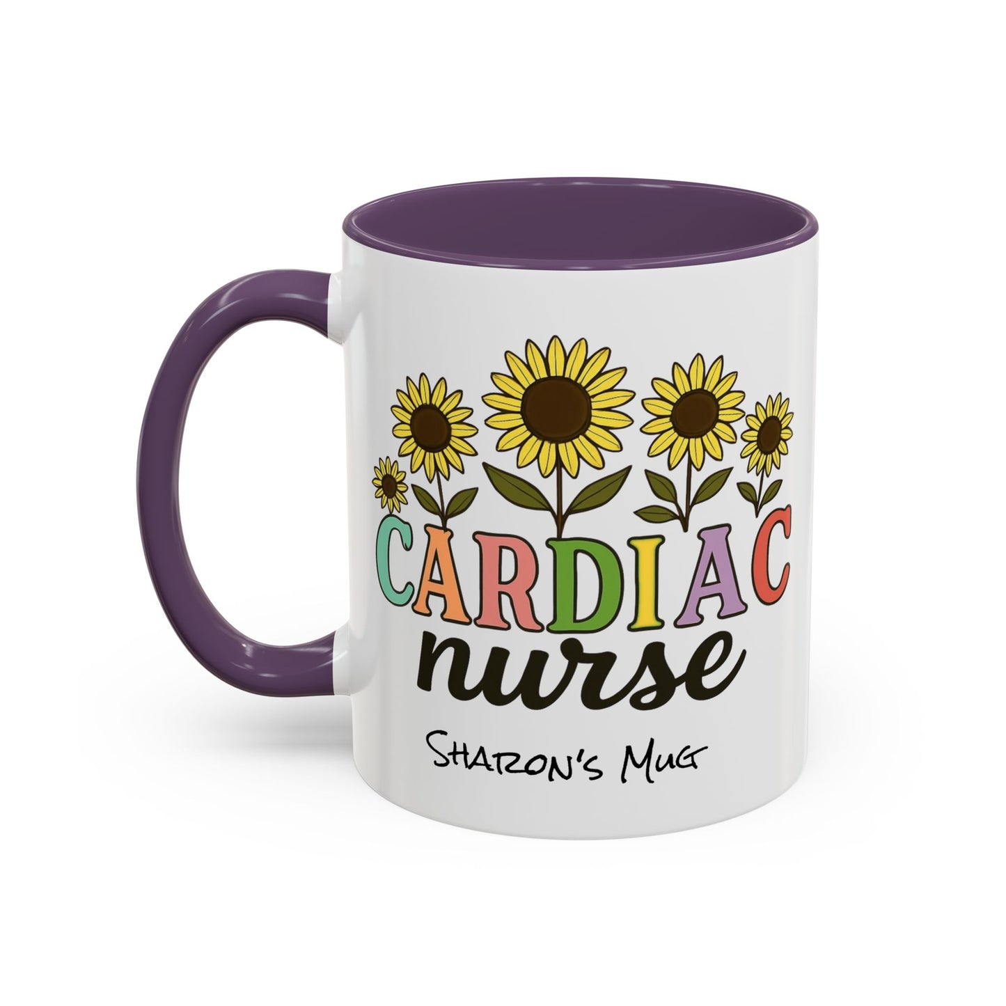 Cardiac Nurse Sunflower Accent Coffee Mug, CVICU Nurse Mug, Cardiac Nursing Grad Gift, Cardiac ICU Nurse, Cardiology RN NP