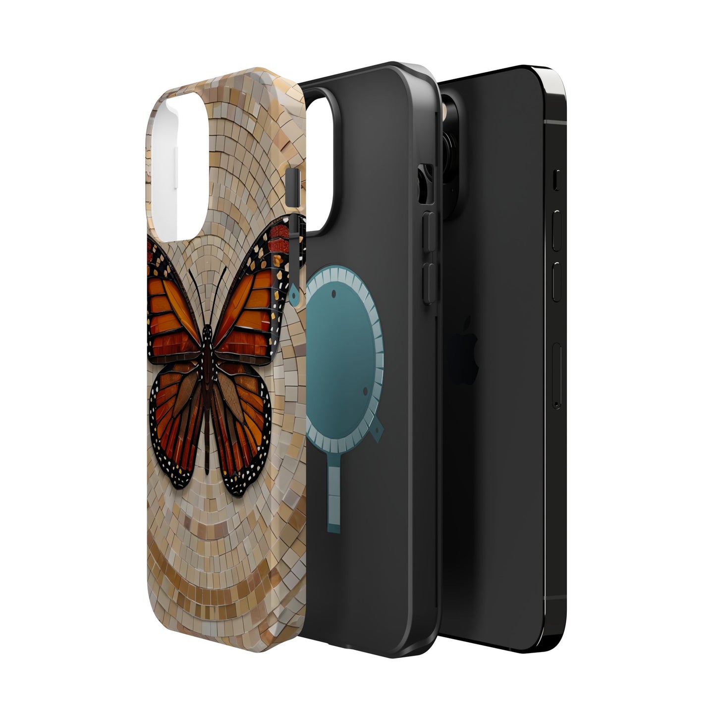 Monarch Butterfly Mosaic iPhone Case, Orange Butterfly Case, Artistic Phone Cover, Trendy iPhone Case, Wireless Charging Cover