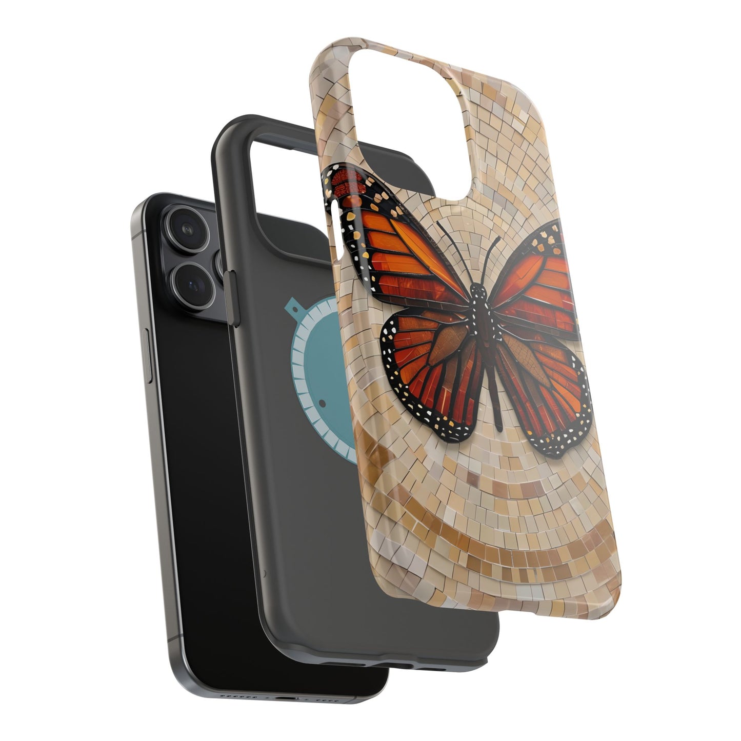 Monarch Butterfly Mosaic iPhone Case, Orange Butterfly Case, Artistic Phone Cover, Trendy iPhone Case, Wireless Charging Cover
