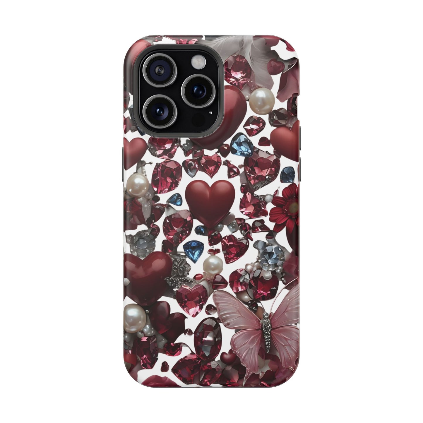 Romantic Floral Hearts Magnetic Tough iPhone Case -  Durable Phone Case for Gifts, Valentine's Day, Birthday, Anniversary, Cute Accessories