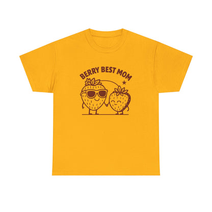 Berry Best Mom Heavy Cotton Tee, Cute Strawberry Design, Strawberry Shirt, 1st Mothers Day, Gifts for New Mom