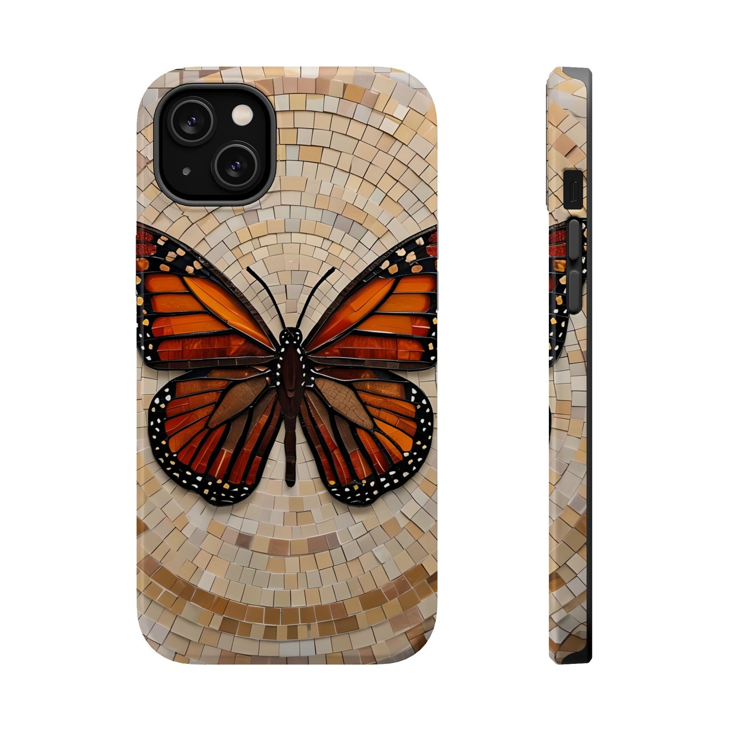 Monarch Butterfly Mosaic iPhone Case, Orange Butterfly Case, Artistic Phone Cover, Trendy iPhone Case, Wireless Charging Cover