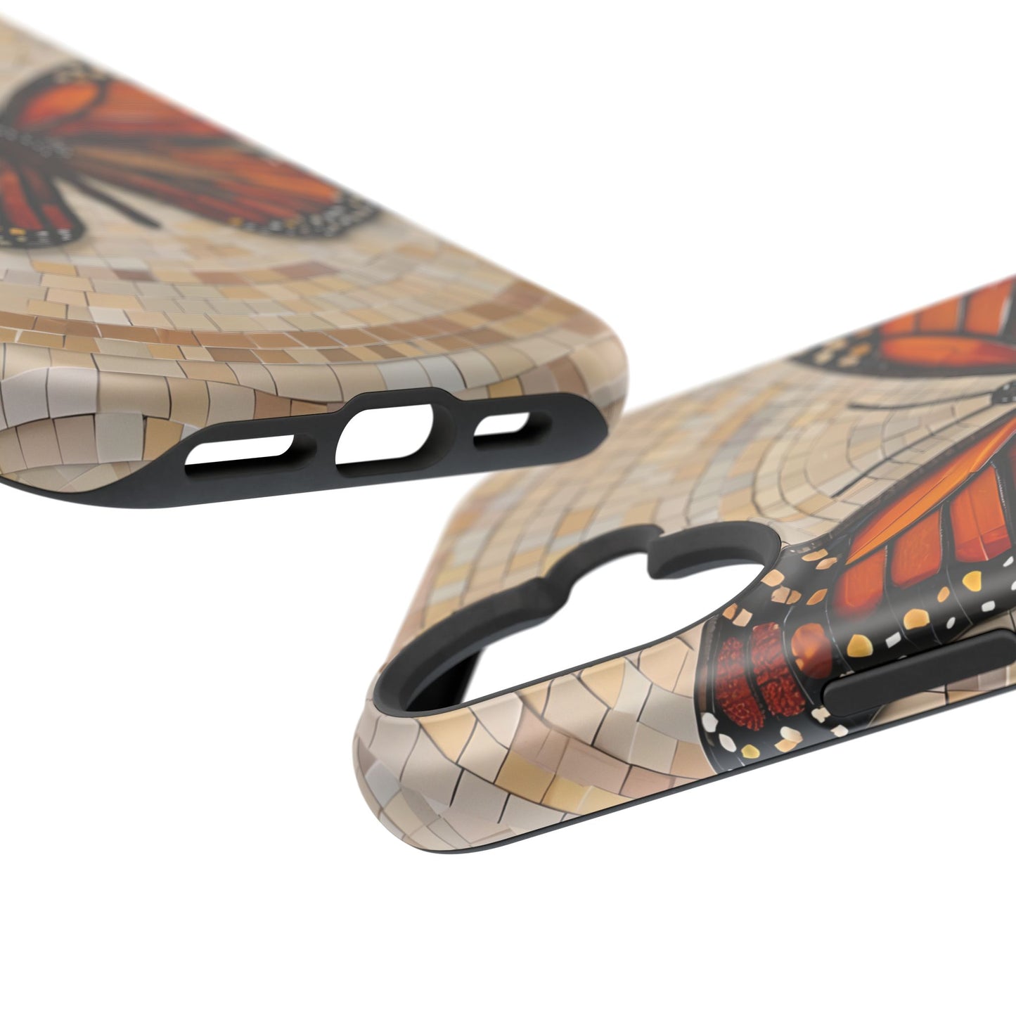 Monarch Butterfly Mosaic iPhone Case, Orange Butterfly Case, Artistic Phone Cover, Trendy iPhone Case, Wireless Charging Cover
