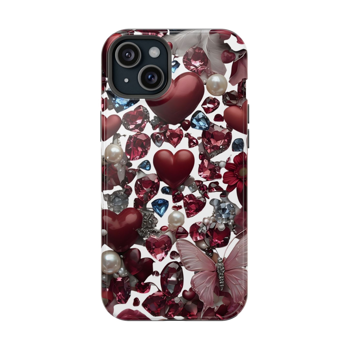 Romantic Floral Hearts Magnetic Tough iPhone Case -  Durable Phone Case for Gifts, Valentine's Day, Birthday, Anniversary, Cute Accessories