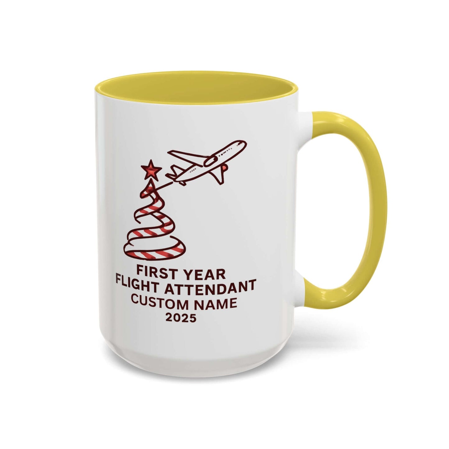 Custom first year flight attendant mugs with festive design, perfect for holiday keepsakes in aviation.