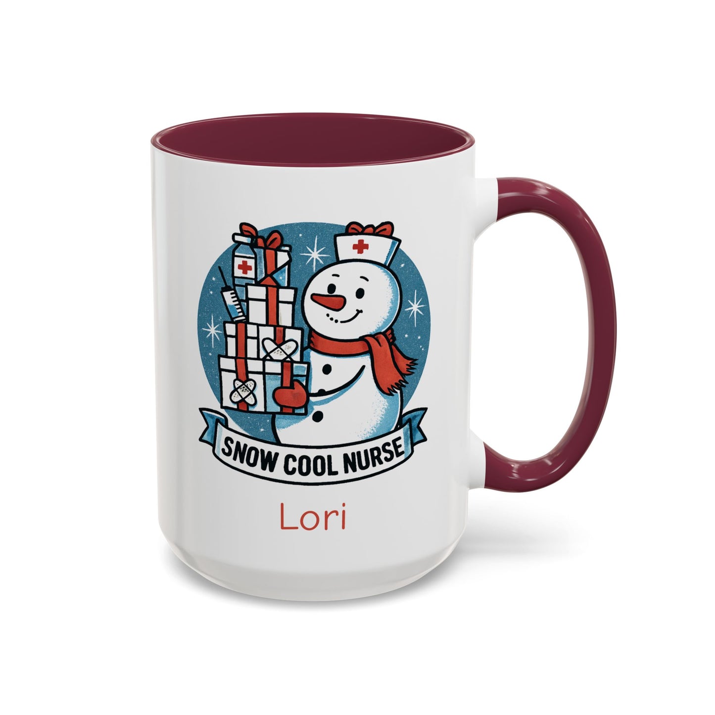 Personalized Snowman Nurse Mugs with festive designs and custom names, perfect holiday gift for nurses.