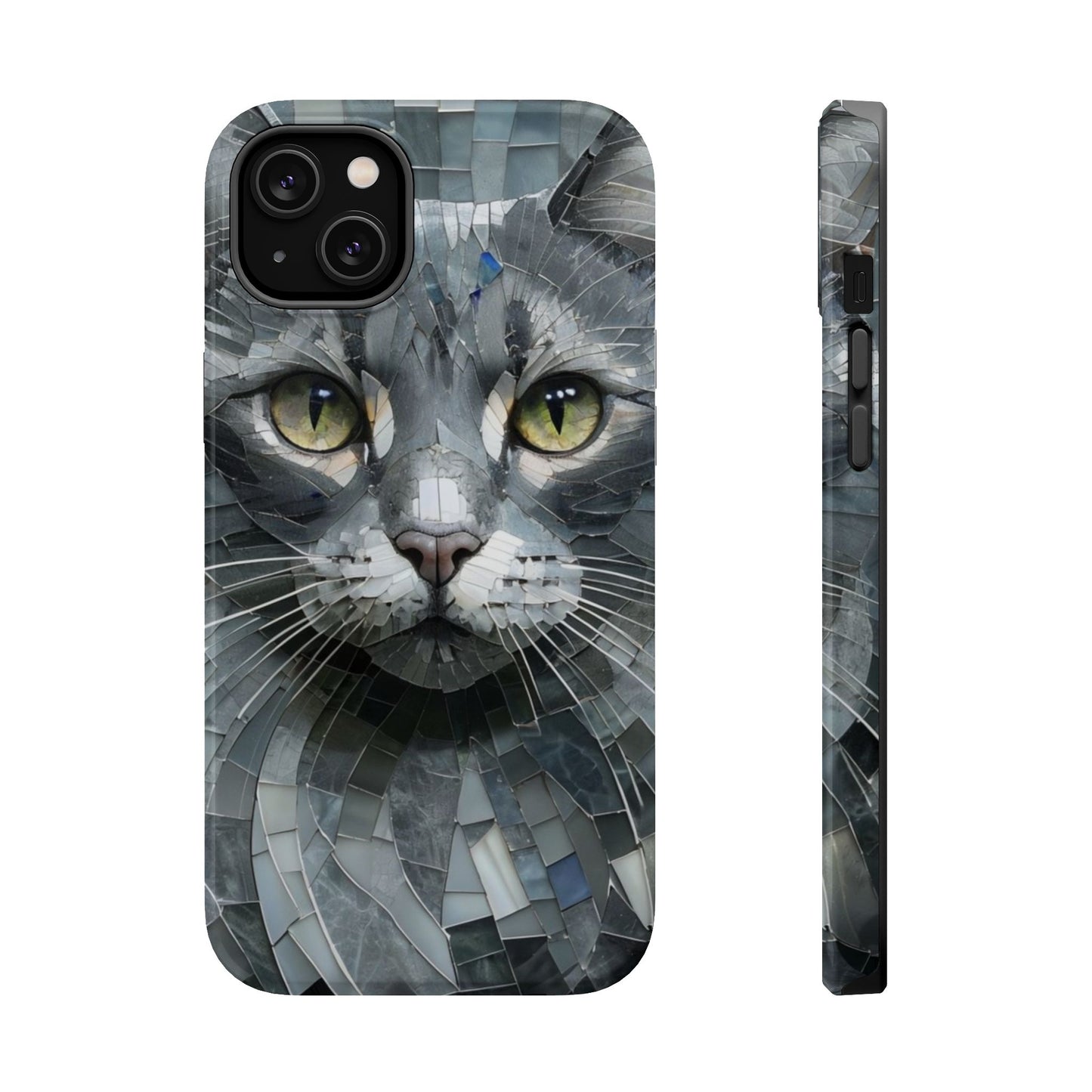Stylish Cat Mosaic Magnetic iPhone Case, Black Cat Phone Case, Cute Cat Phone Case, Shockproof Case, Cat iPhone Case
