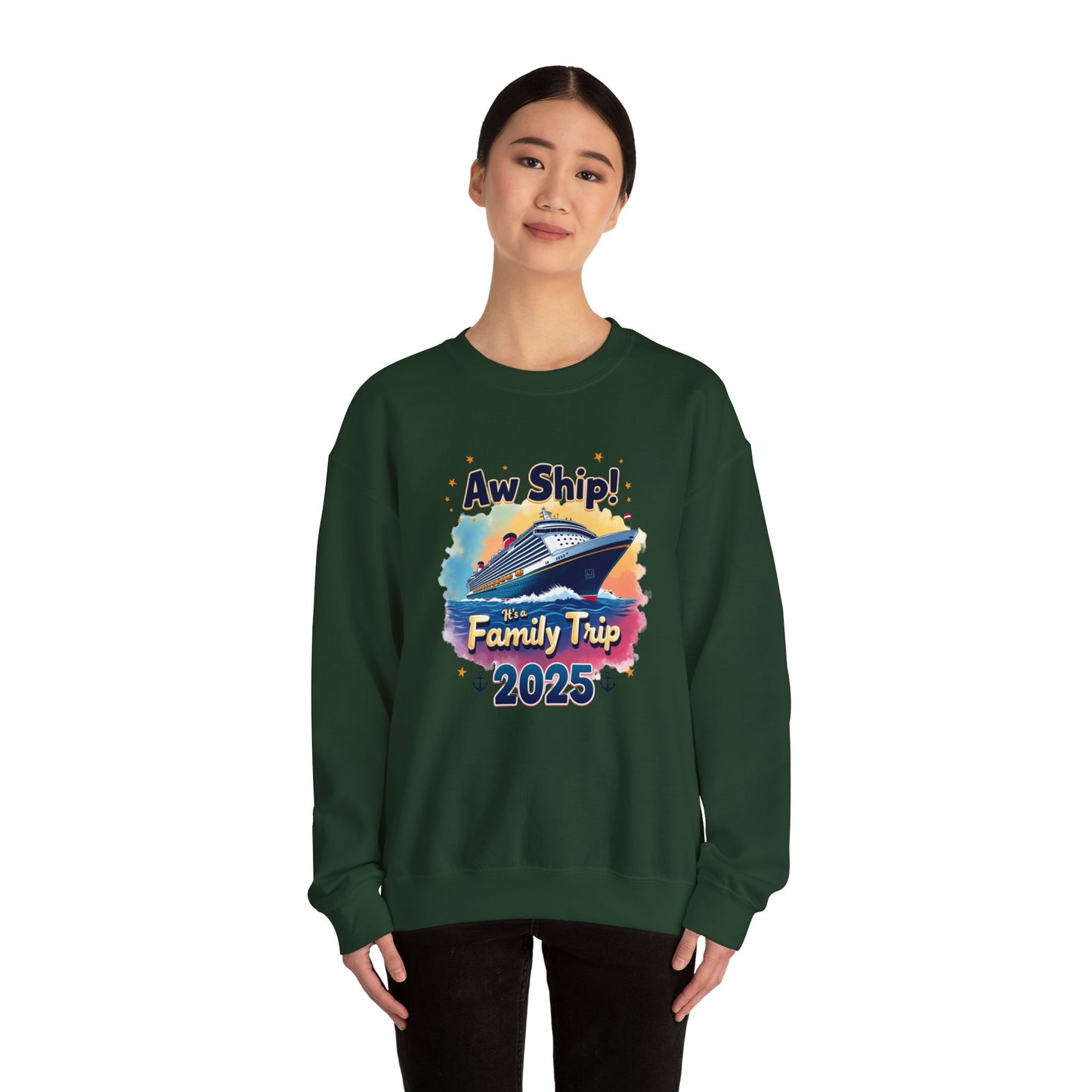 Aw Ship! Family Trip 2025 Unisex Crewneck Sweatshirt, Cruise