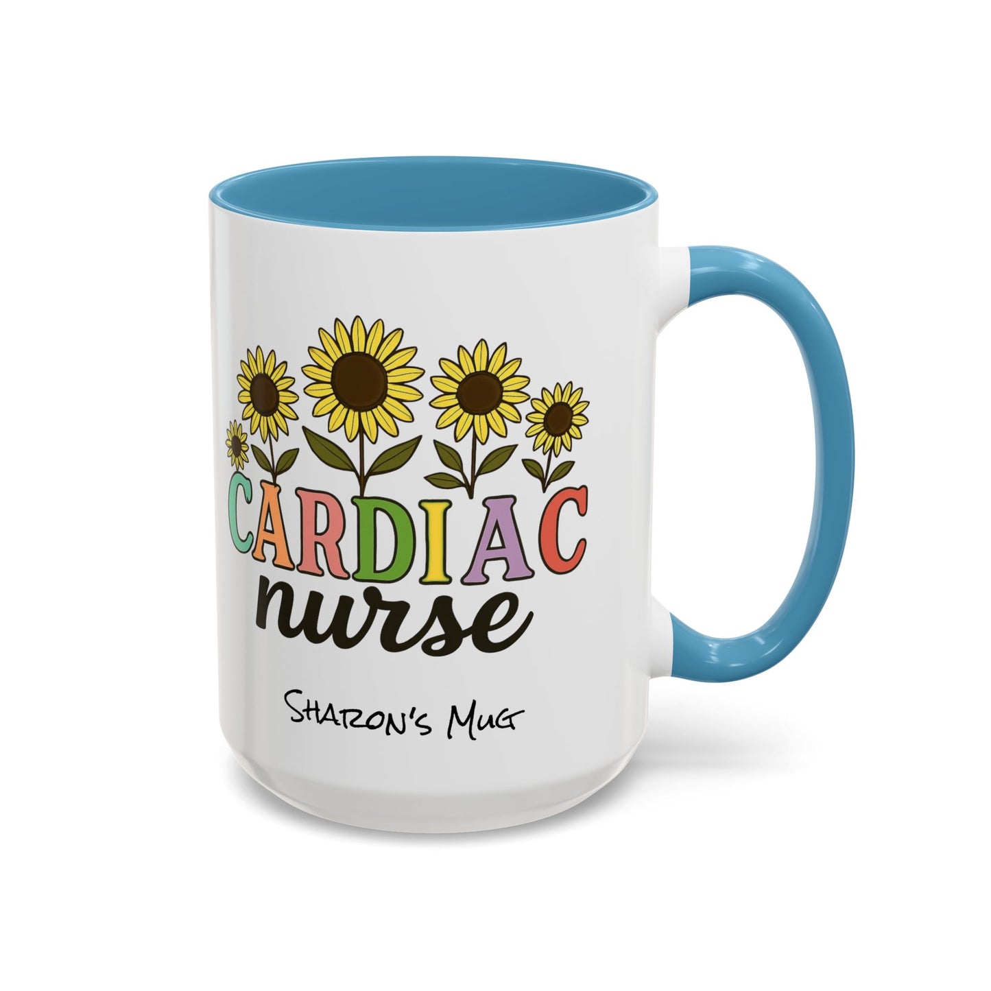 Cardiac Nurse Sunflower Accent Coffee Mug, CVICU Nurse Mug, Cardiac Nursing Grad Gift, Cardiac ICU Nurse, Cardiology RN NP