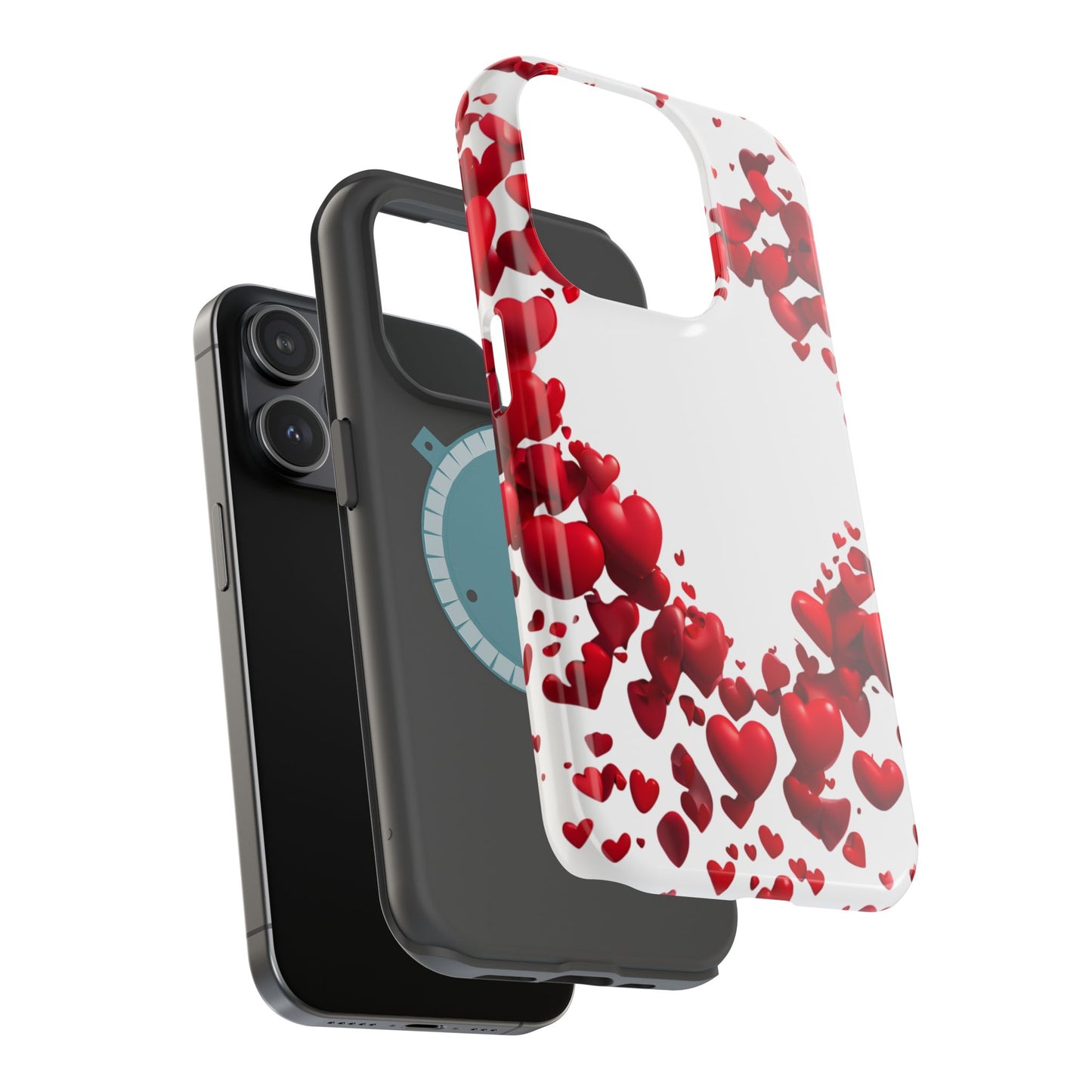 Heart-Shaped Heart Motif Magnetic Tough iPhone Case, Love Themed Phone Cover, Valentine's Day Gift,  Romantic Phone Case