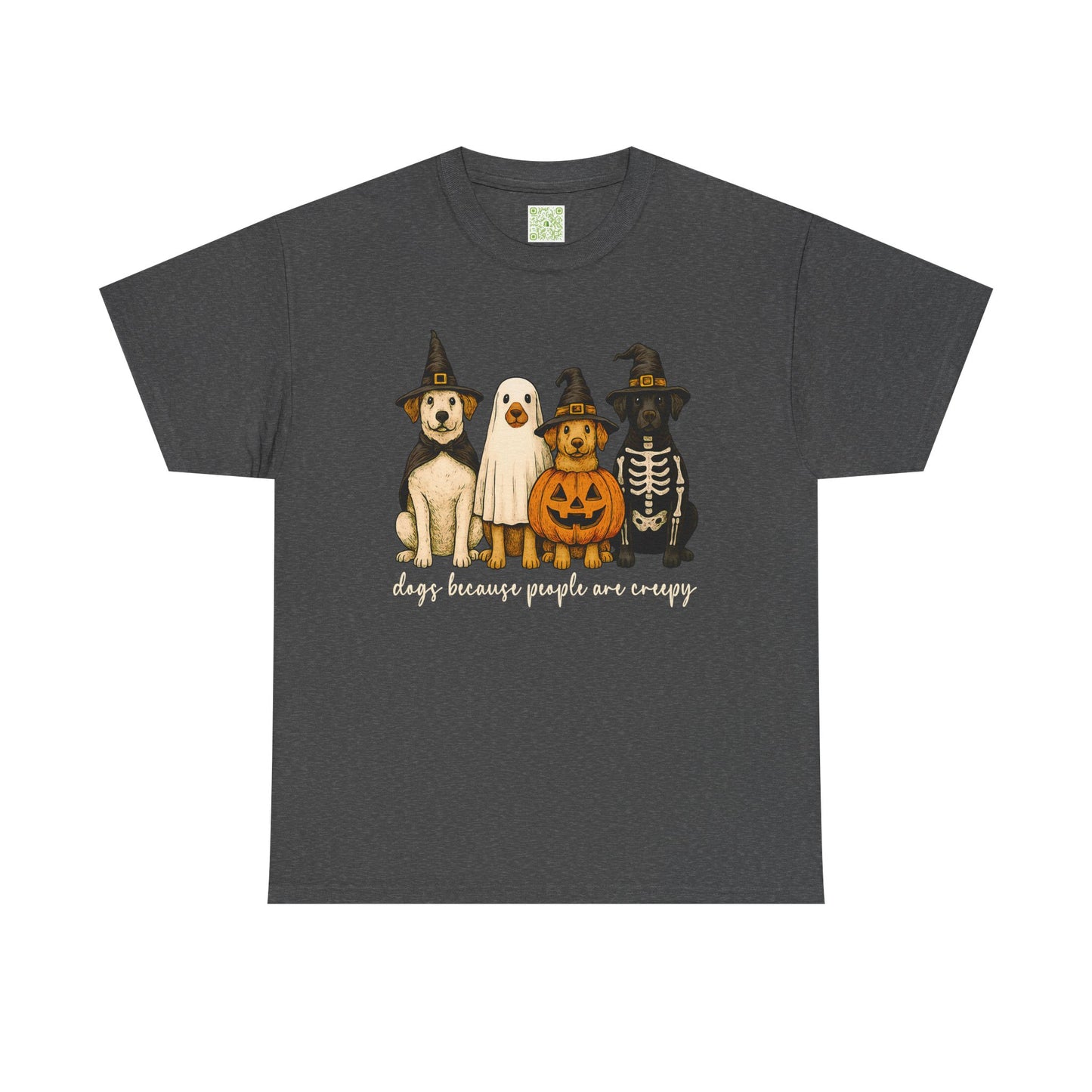 Woman wearing a maroon Halloween Dog Lovers Tee with a ghost, pumpkin, and dogs graphic.
