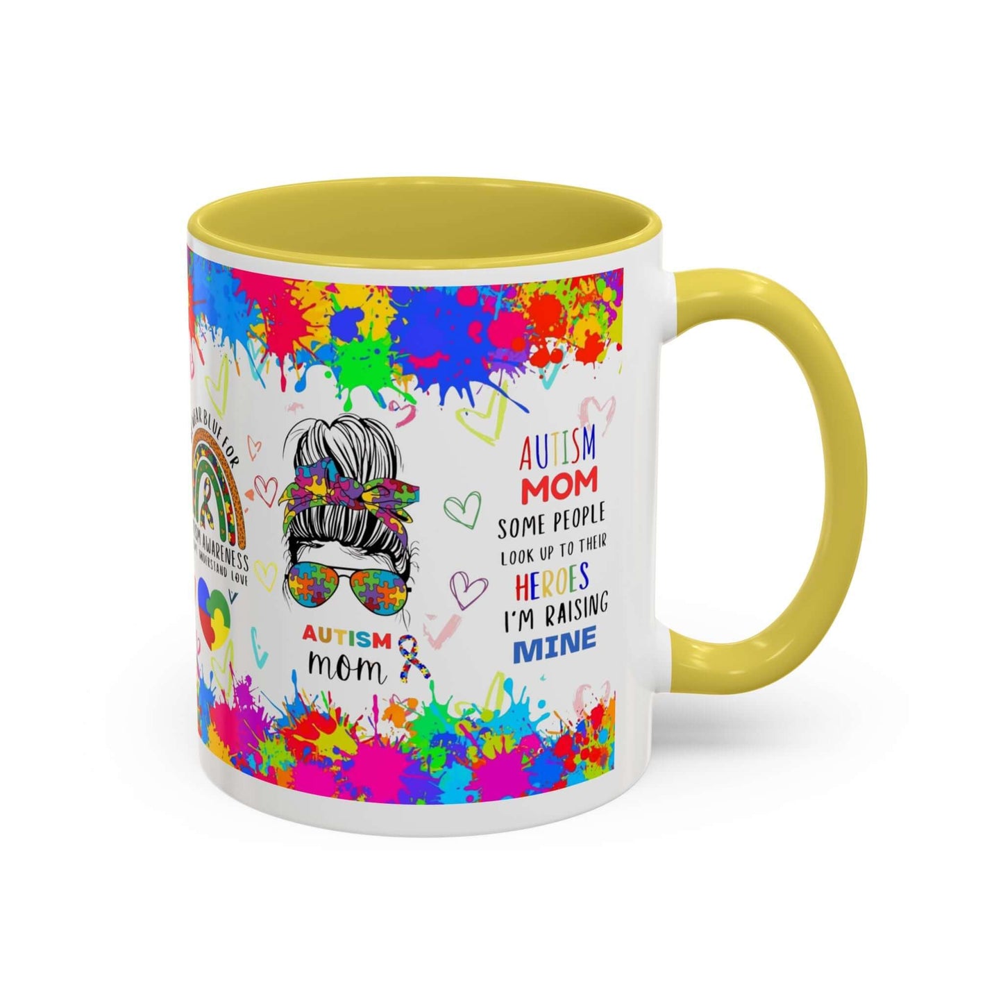Colorful Autism Mom Mug featuring vibrant neurodiversity designs and heartfelt quotes about raising autistic children.
