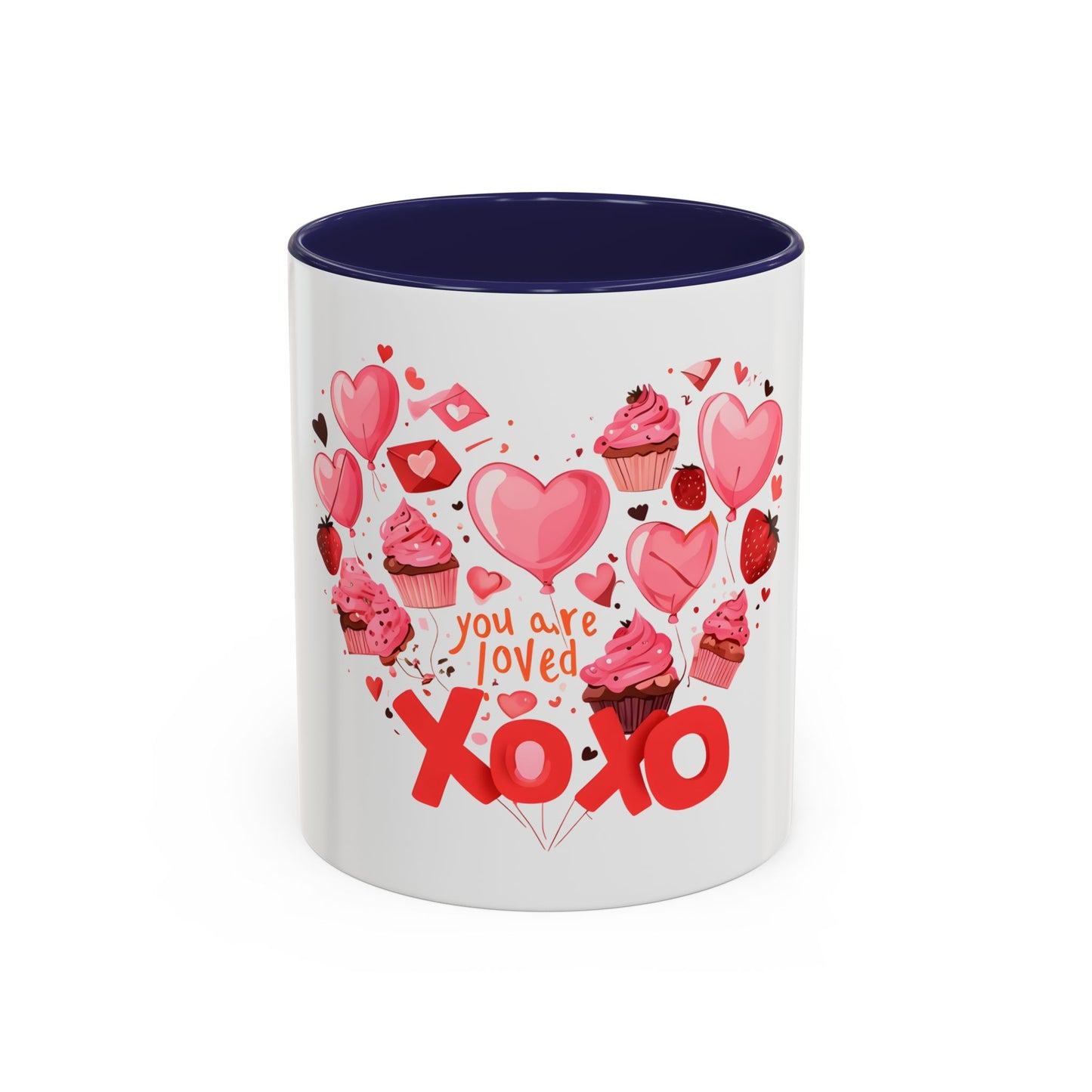 Valentine's Day Accent Coffee Mug, Cute Love Mug, Gift for Her, Heart Design, XOXO Mug for Couples, Romantic Coffee Cup