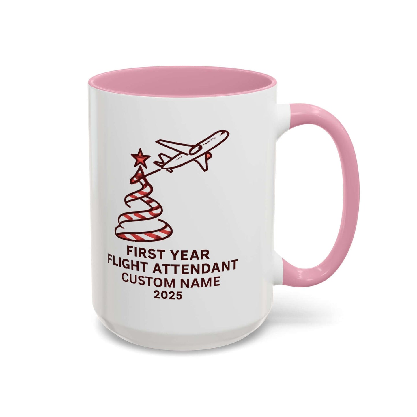 Custom first year flight attendant mugs with festive design, perfect for holiday keepsakes in aviation.