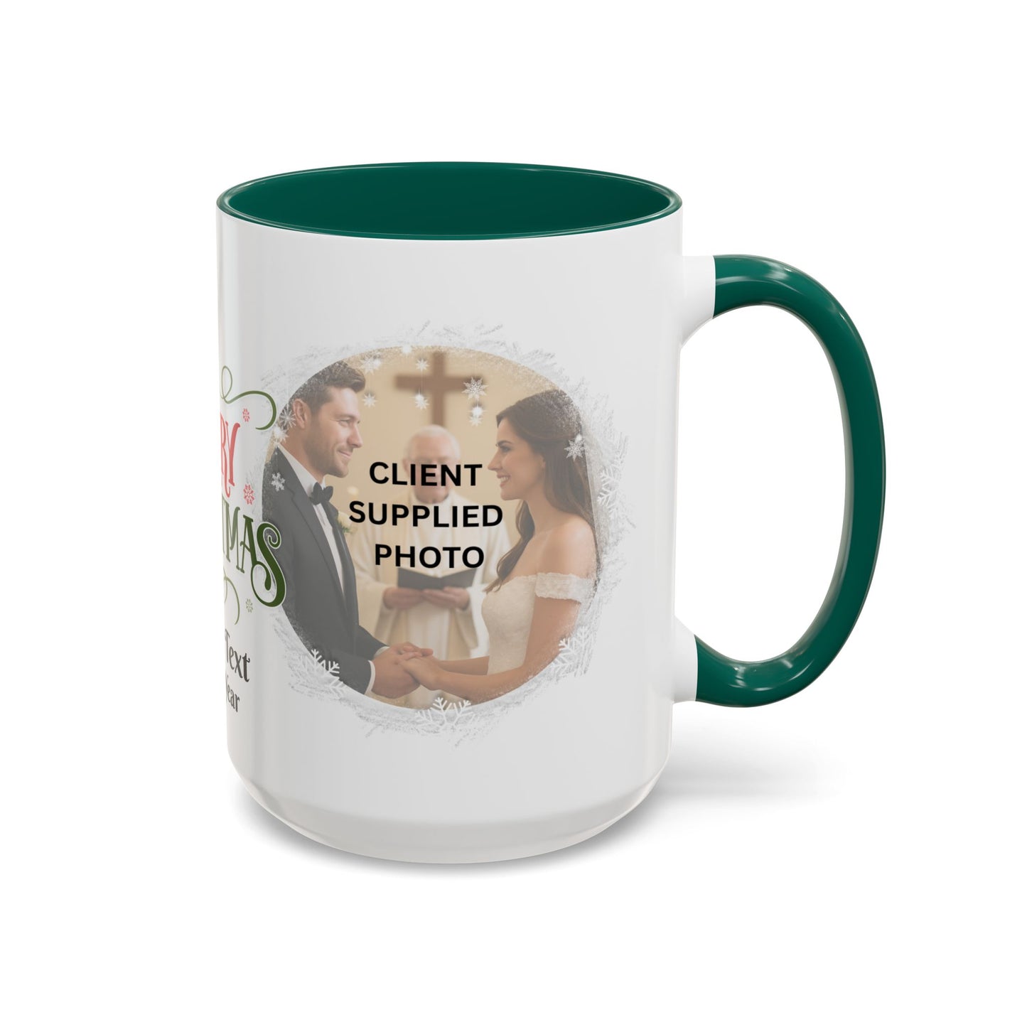Custom Mr and Mrs mug featuring a client-supplied wedding photo, perfect gift for newlyweds.