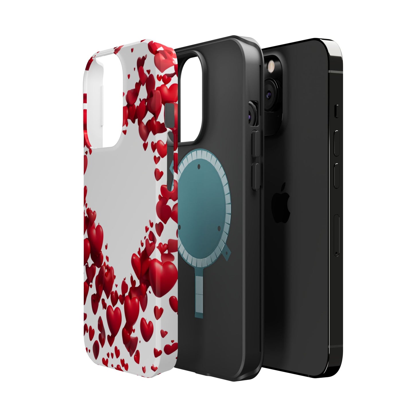 Heart-Shaped Heart Motif Magnetic Tough iPhone Case, Love Themed Phone Cover, Valentine's Day Gift,  Romantic Phone Case