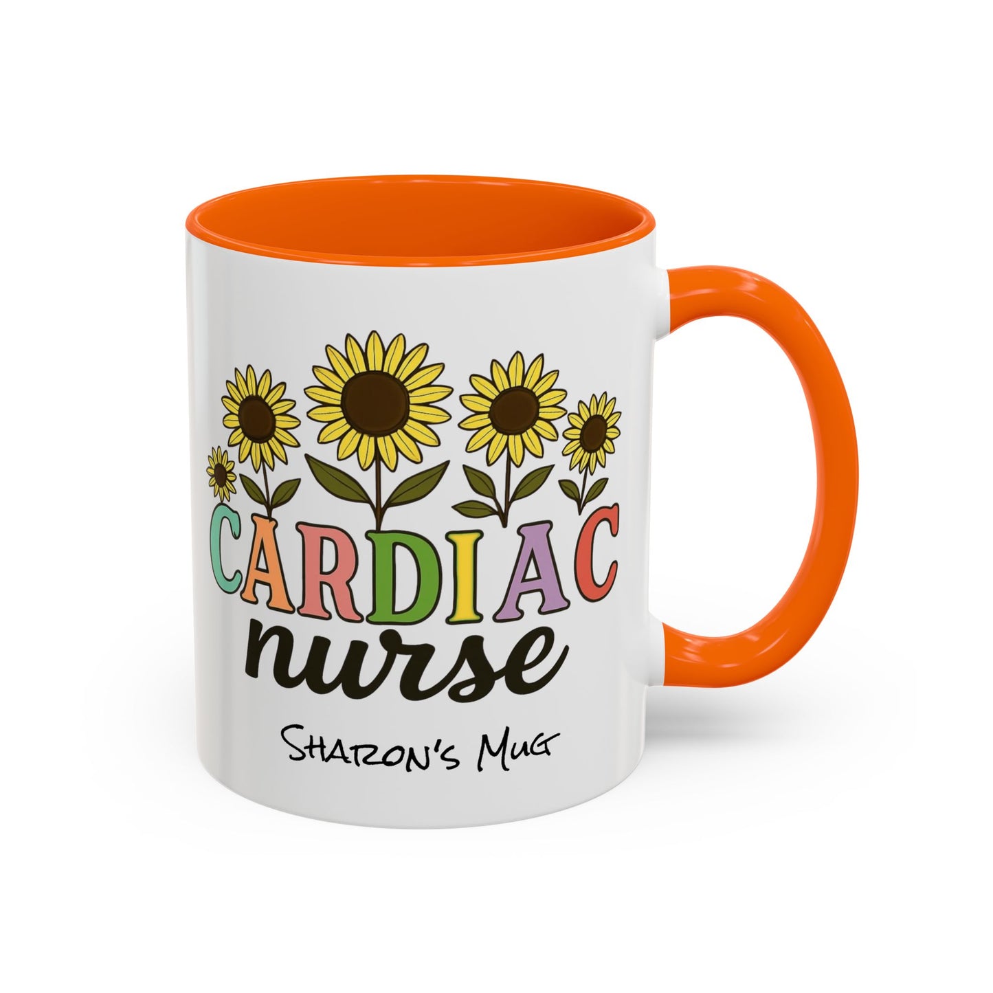 Cardiac Nurse Sunflower Accent Coffee Mug, CVICU Nurse Mug, Cardiac Nursing Grad Gift, Cardiac ICU Nurse, Cardiology RN NP