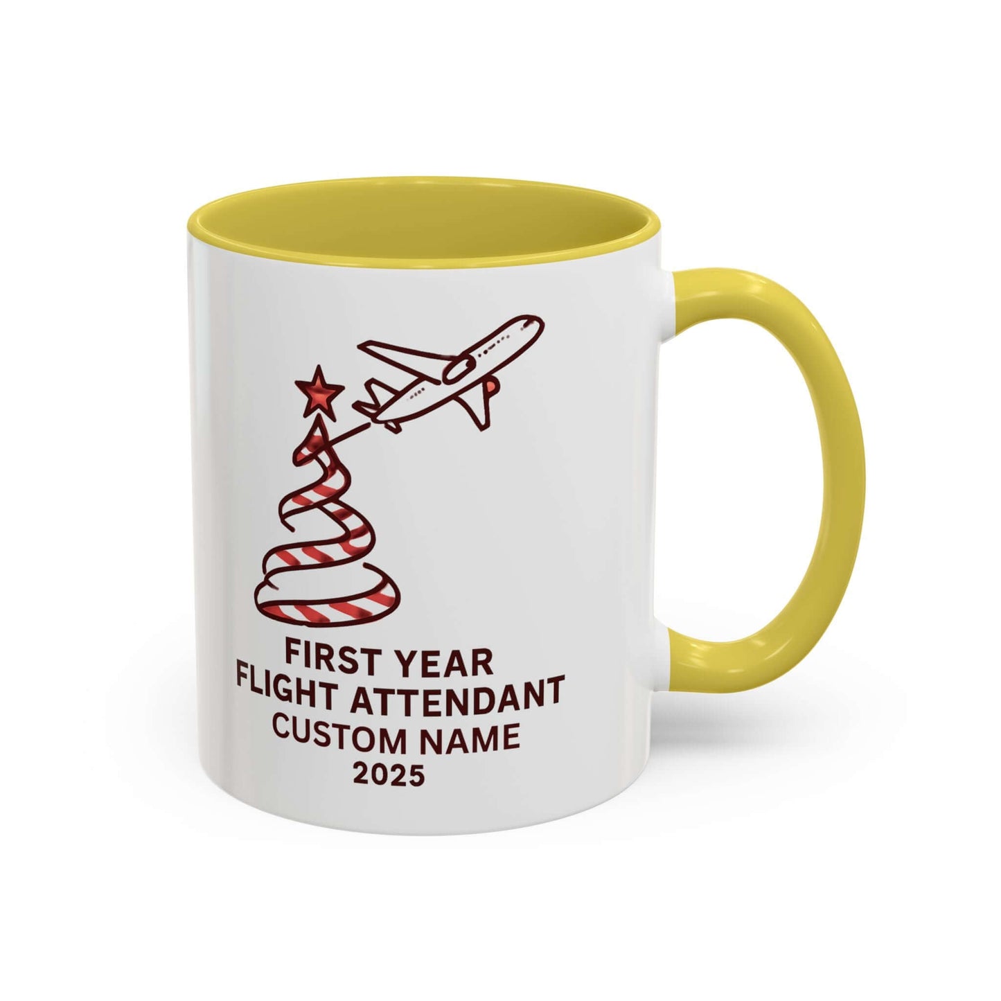 Custom first year flight attendant mugs with festive design, perfect for holiday keepsakes in aviation.