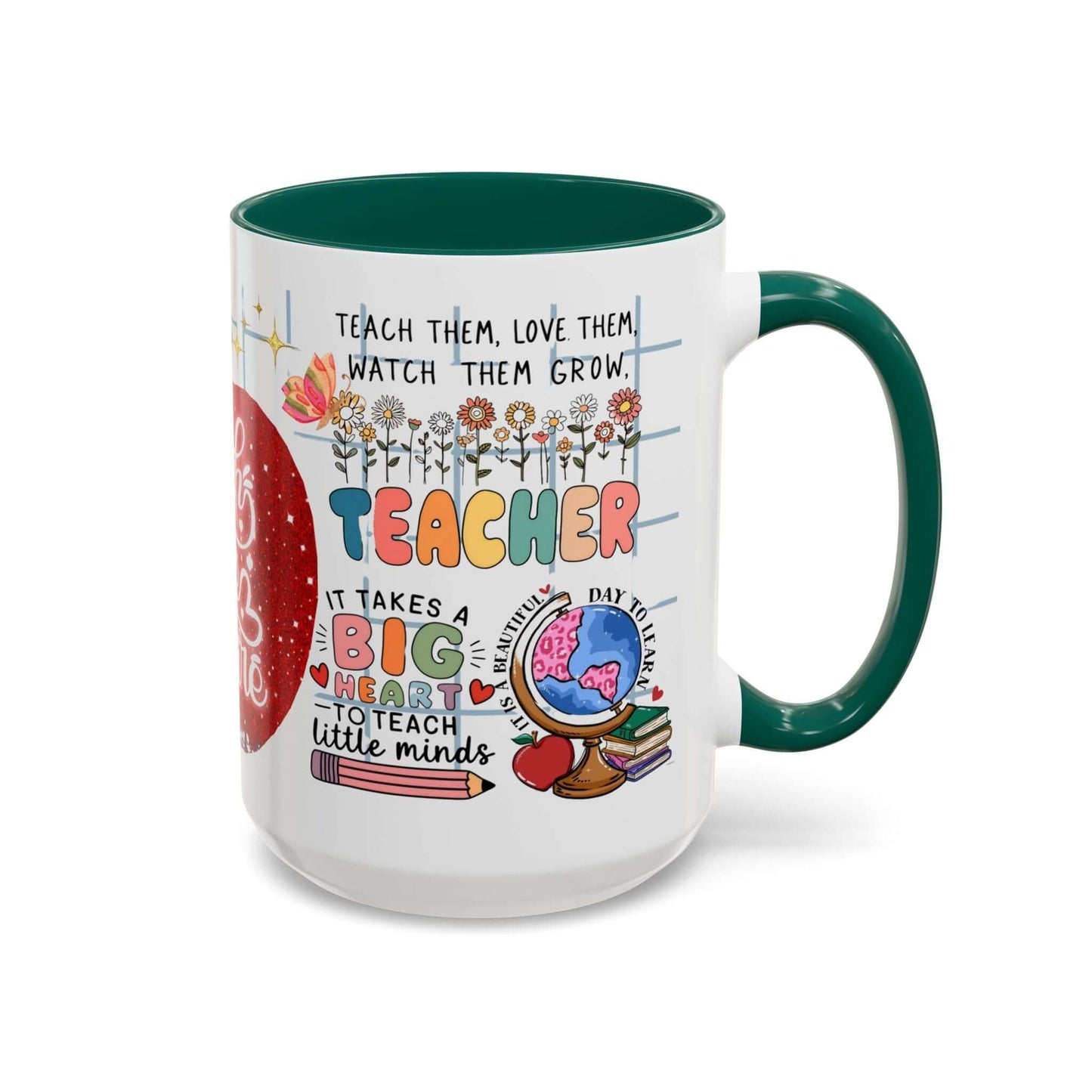 Colorful Teacher Appreciation Coffee Mug featuring inspiring quotes and illustrations, perfect gift for educators.