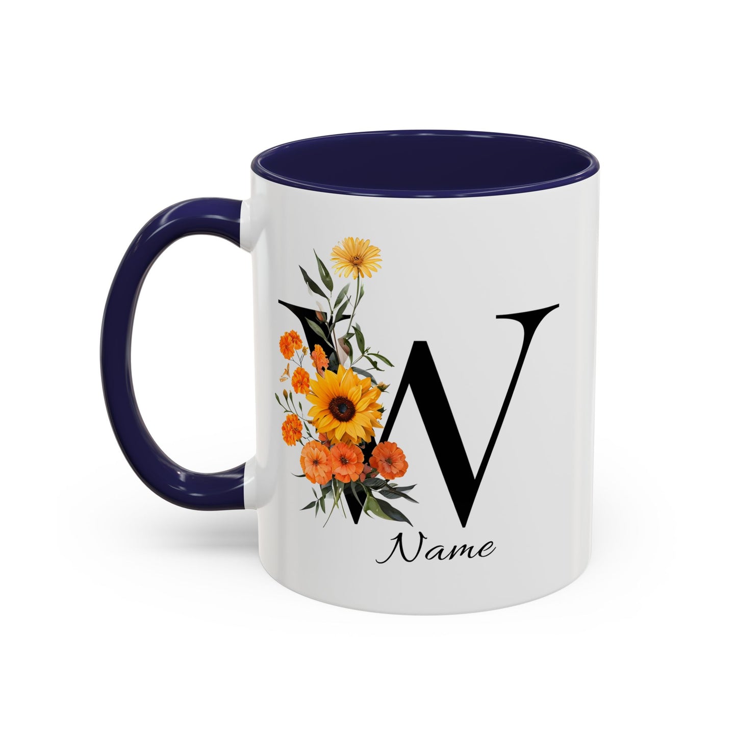 Personalized Floral Monogram - Letter W - Elegant Accent Coffee Mug – Personalized Mothers Day Gift