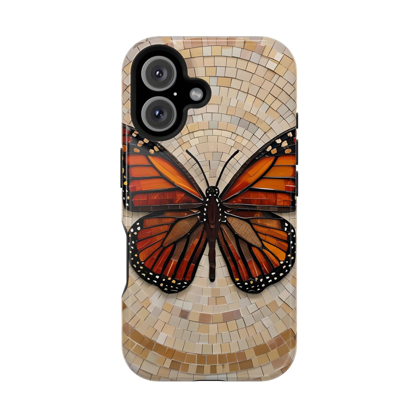 Monarch Butterfly Mosaic iPhone Case, Orange Butterfly Case, Artistic Phone Cover, Trendy iPhone Case, Wireless Charging Cover