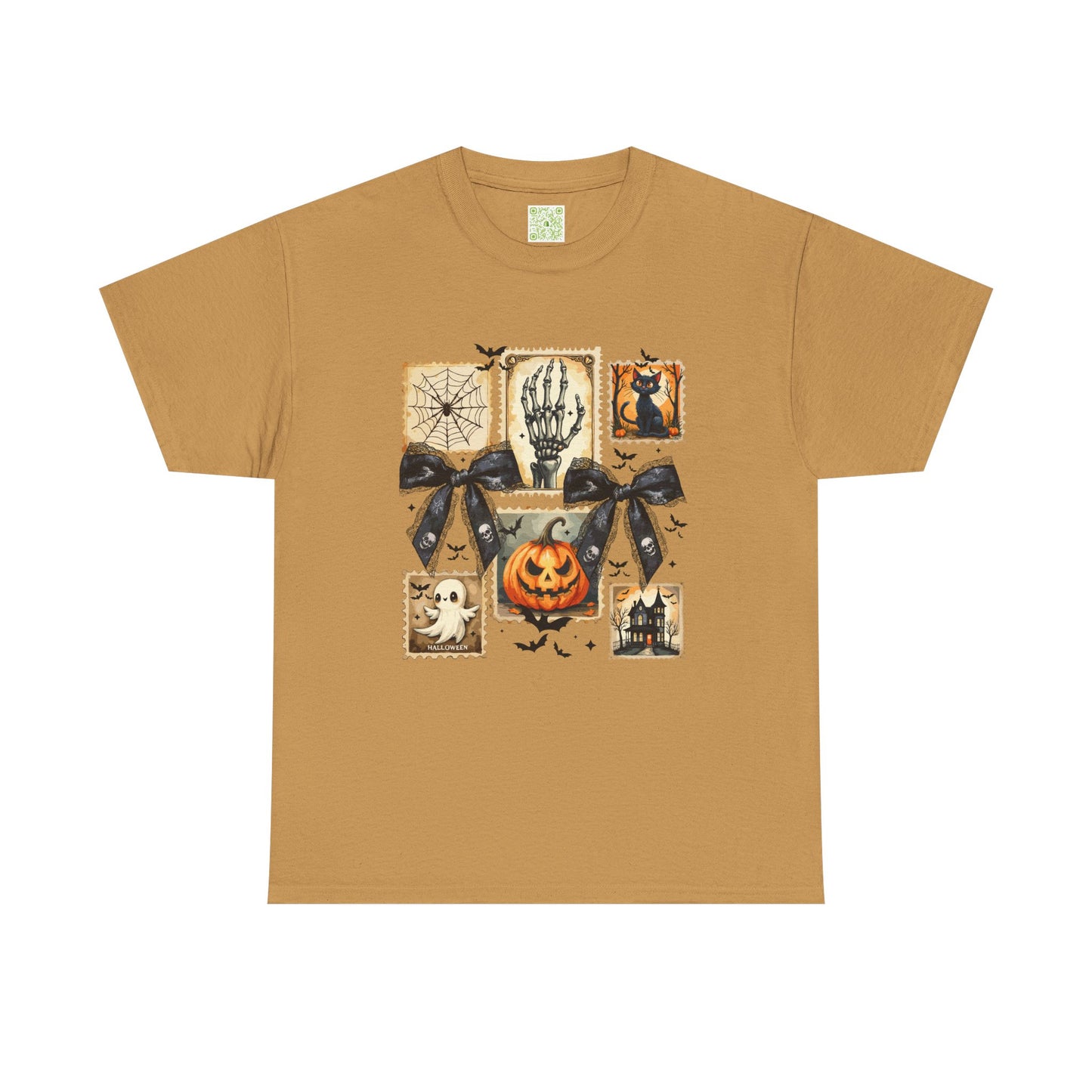 Halloween themed shirt featuring pumpkin, skeleton, and spooky motifs perfect for fall celebrations.