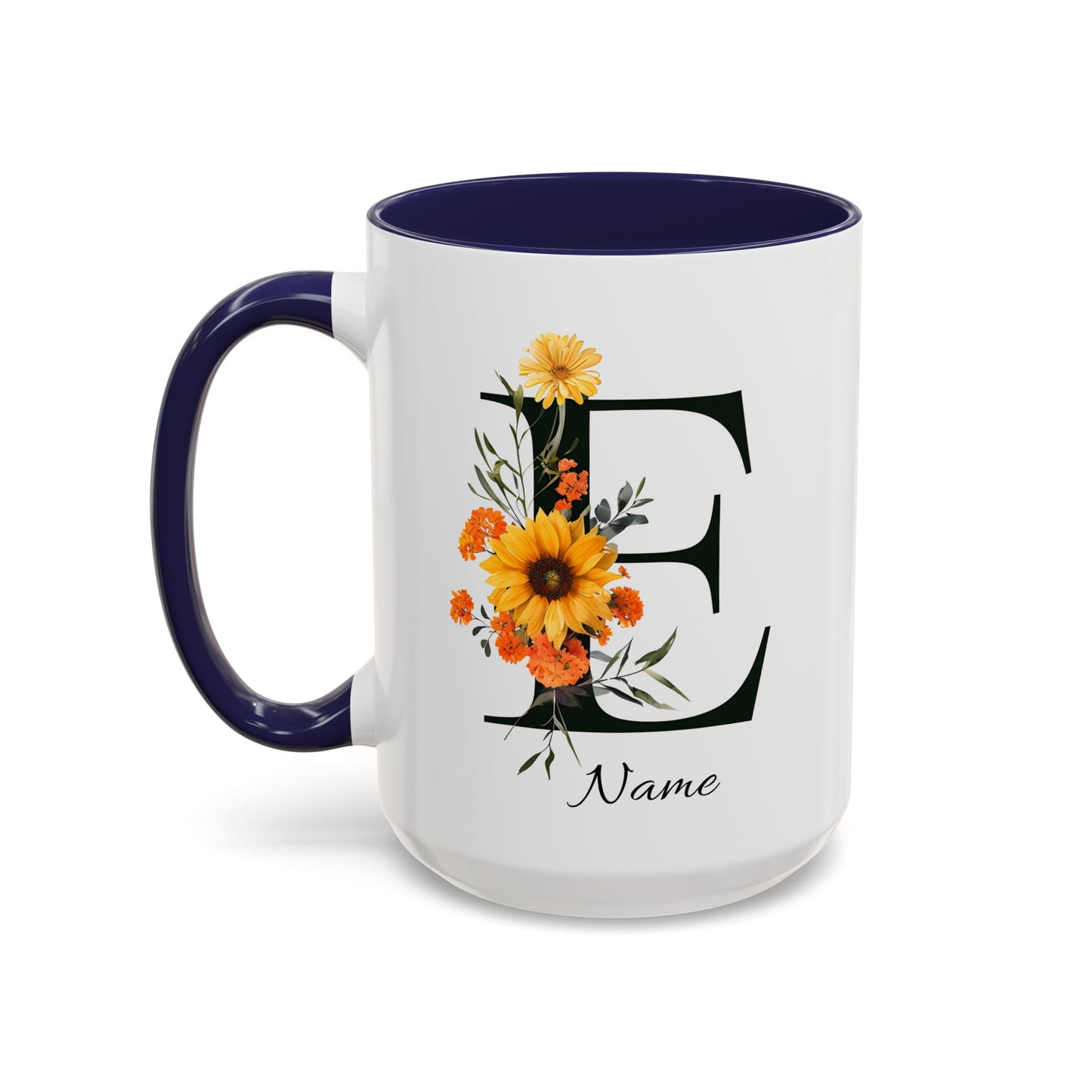 Personalized Floral Monogram Mug, Letter E Mug, Custom Text Mug, Bridesmaid Gift, God Mother Gift, Hangover Kit